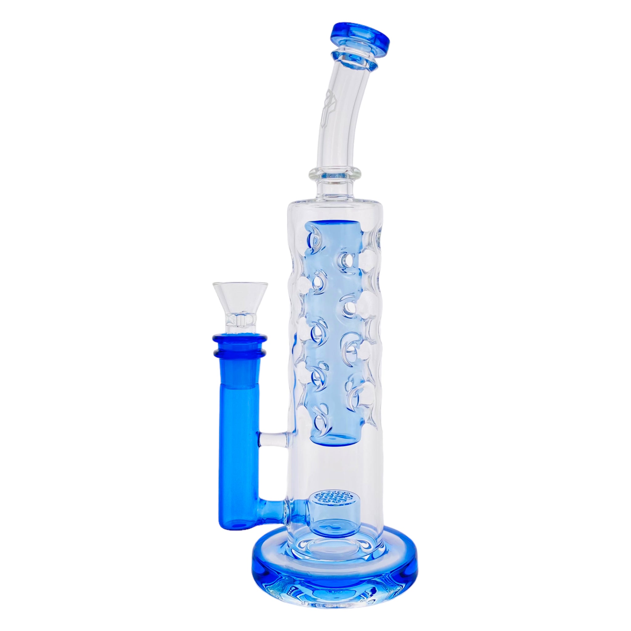 Deluxe Glass - Blue Large Straight Fab Bong Dab Rig With Seed Of Life Perc