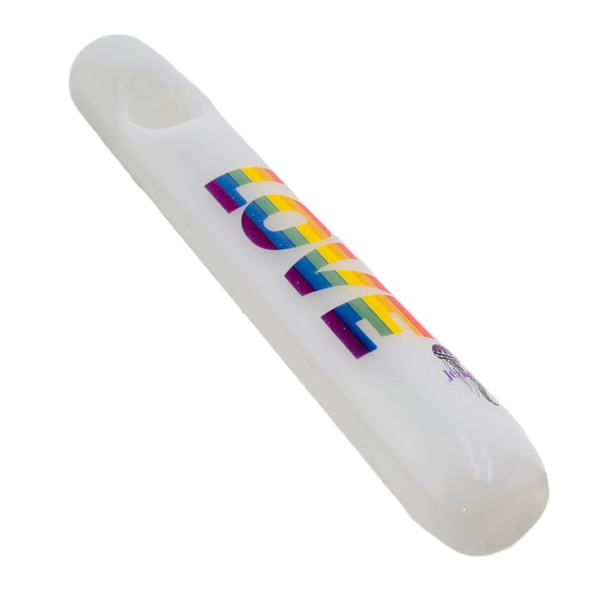 White Glass Steamroller With Rainbow Love
