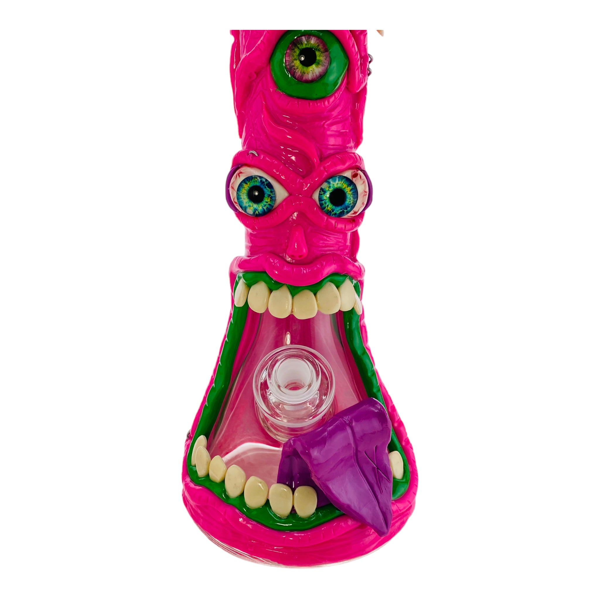 Pink Crazy Monster Face Beaker Bong