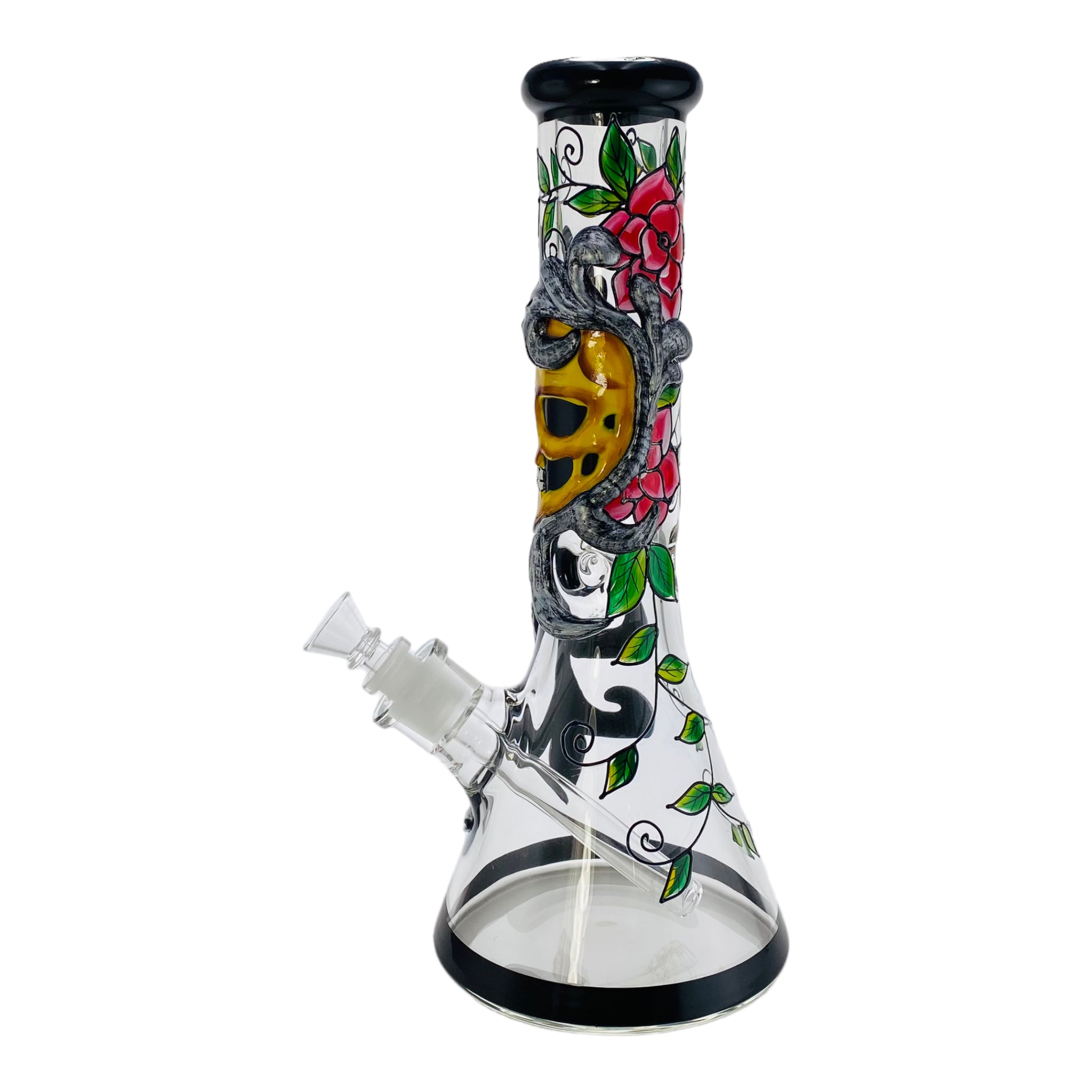 Monster Bongs - Extra Thick Skull And Rose Glass Beaker Bong