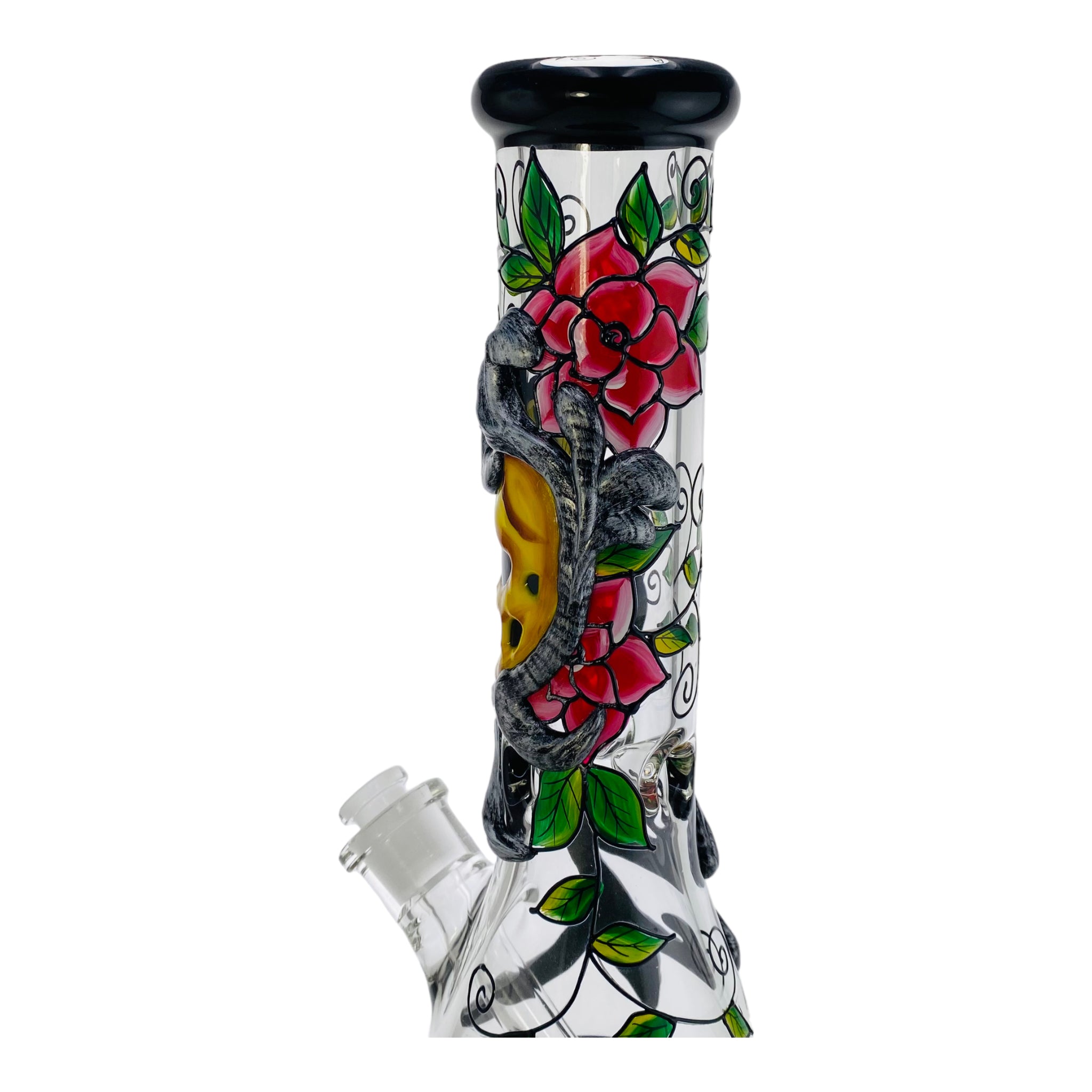 Monster Bongs - Extra Thick Skull And Rose Glass Beaker Bong