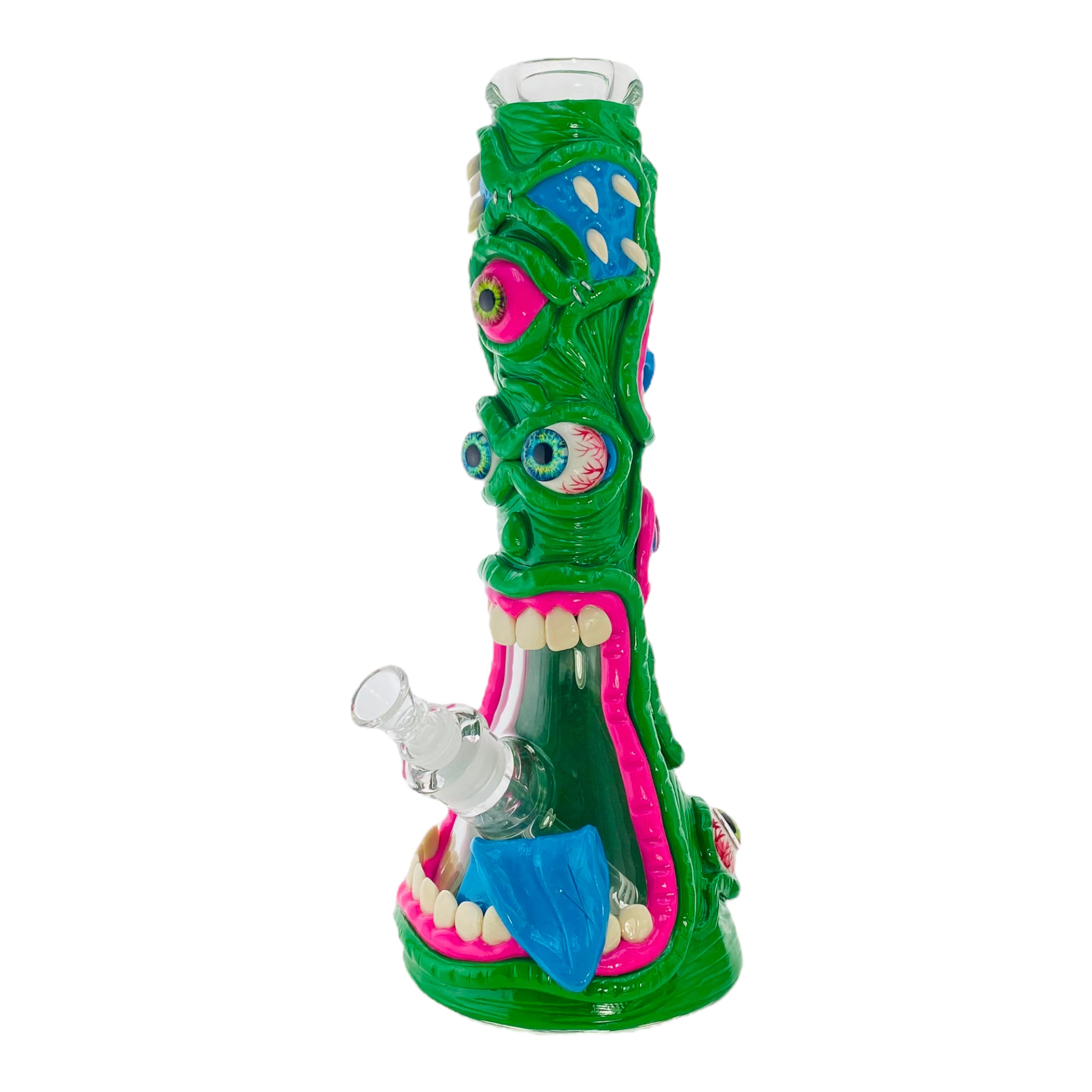 Green Crazy Monster Face Beaker Bong