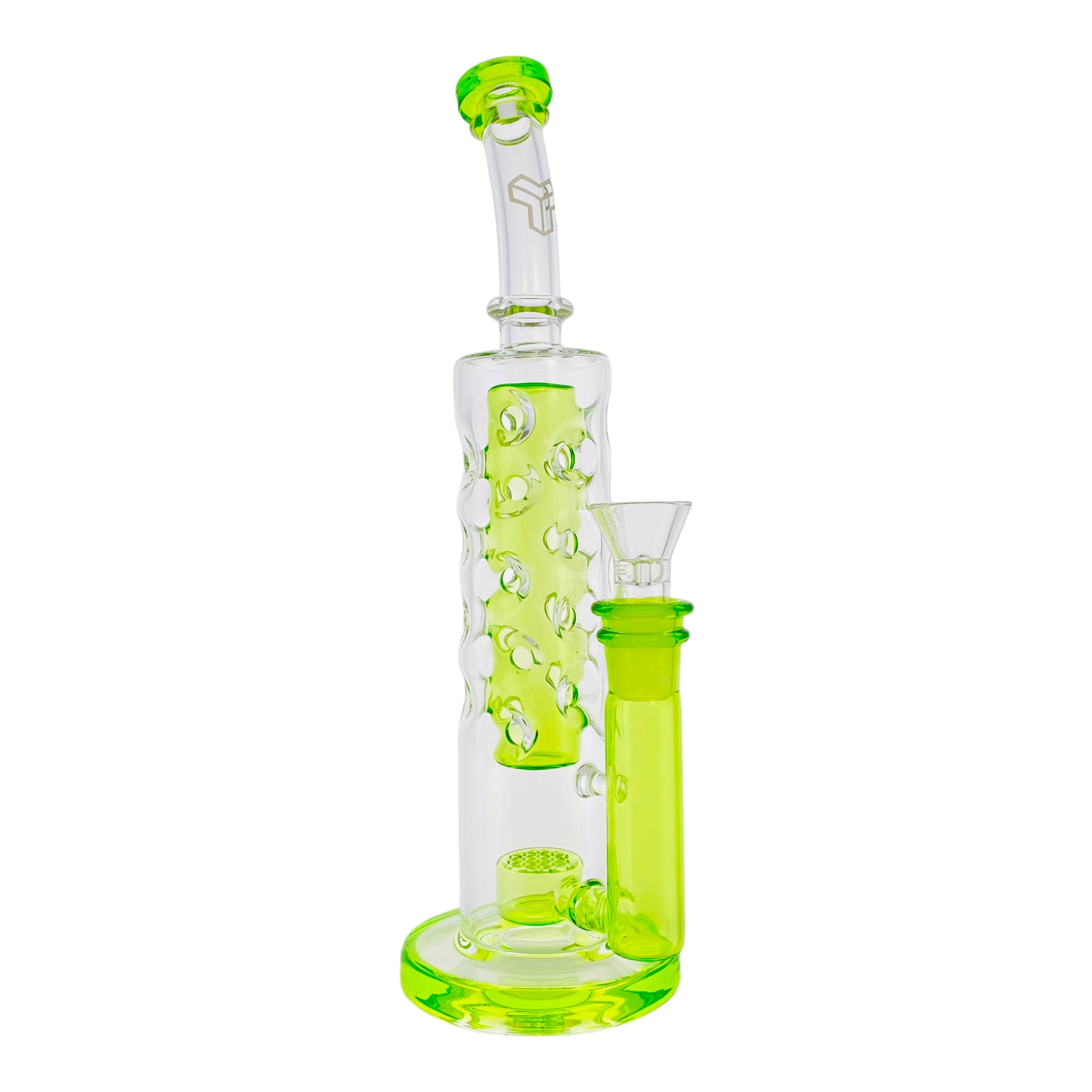 Deluxe Glass - Green Large Straight Fab Bong Dab Rig With Seed Of Life Perc