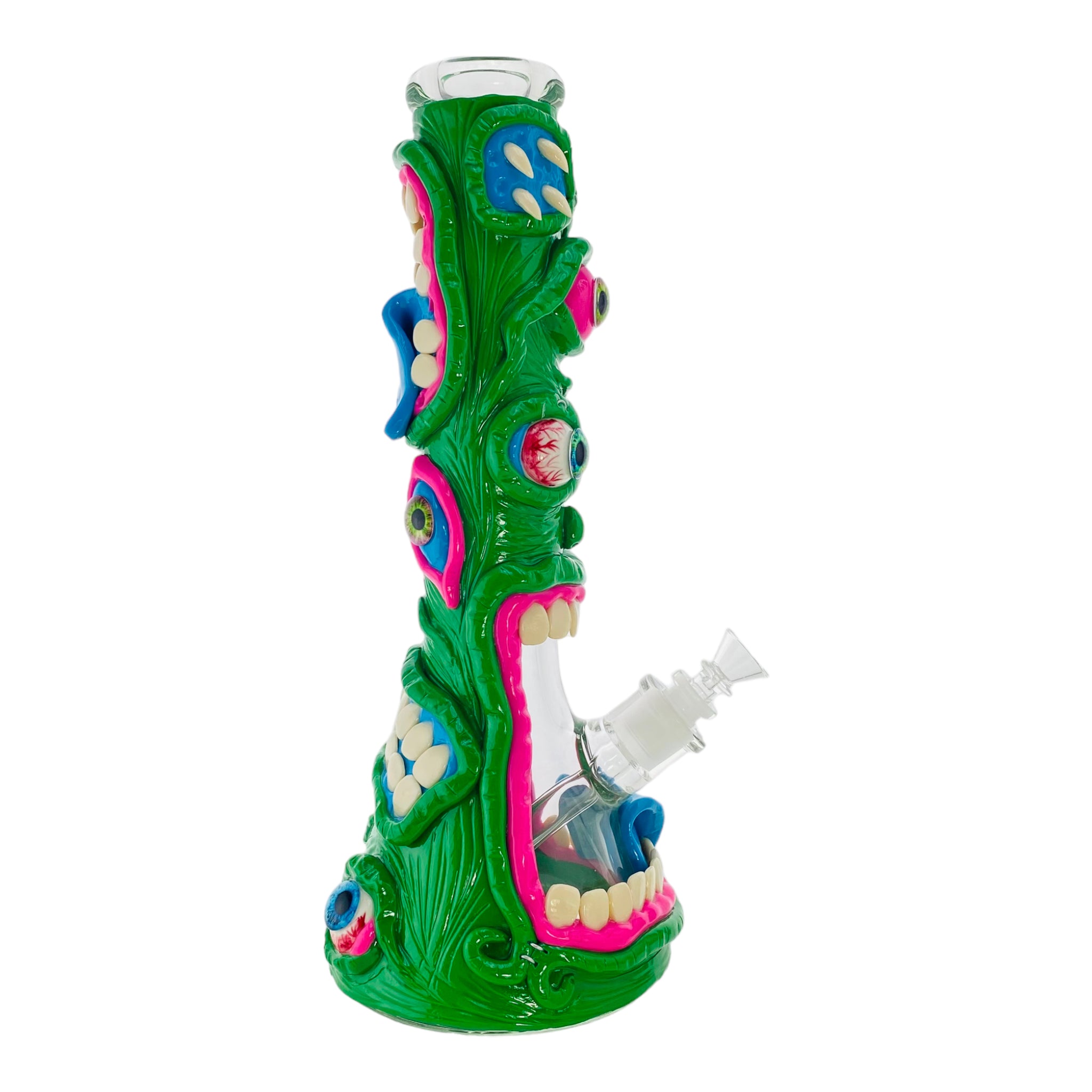 Green Crazy Monster Face Beaker Bong