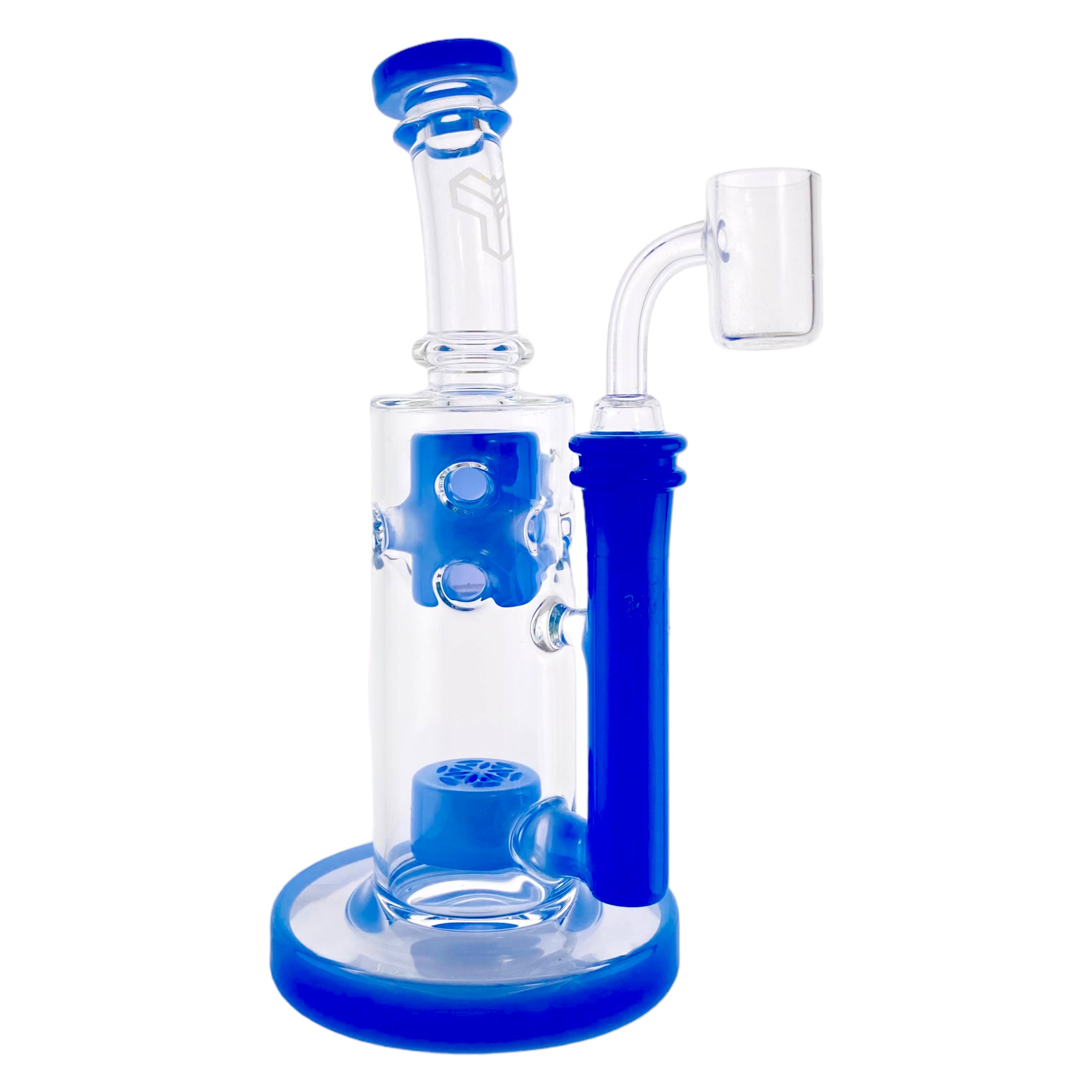 Deluxe Glass - Baby Blue Mini Straight Fab Bong Dab Rig With Seed Of Life Perc