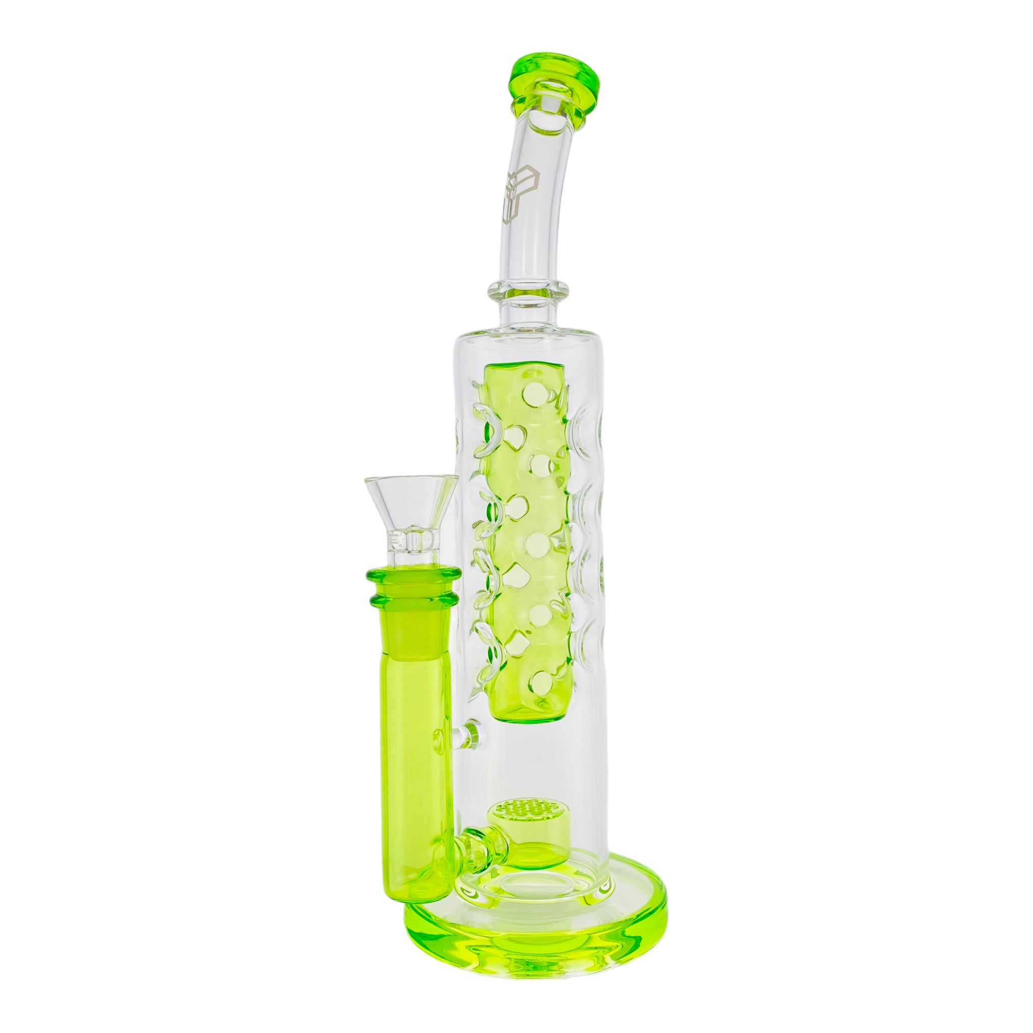 Deluxe Glass - Green Large Straight Fab Bong Dab Rig With Seed Of Life Perc