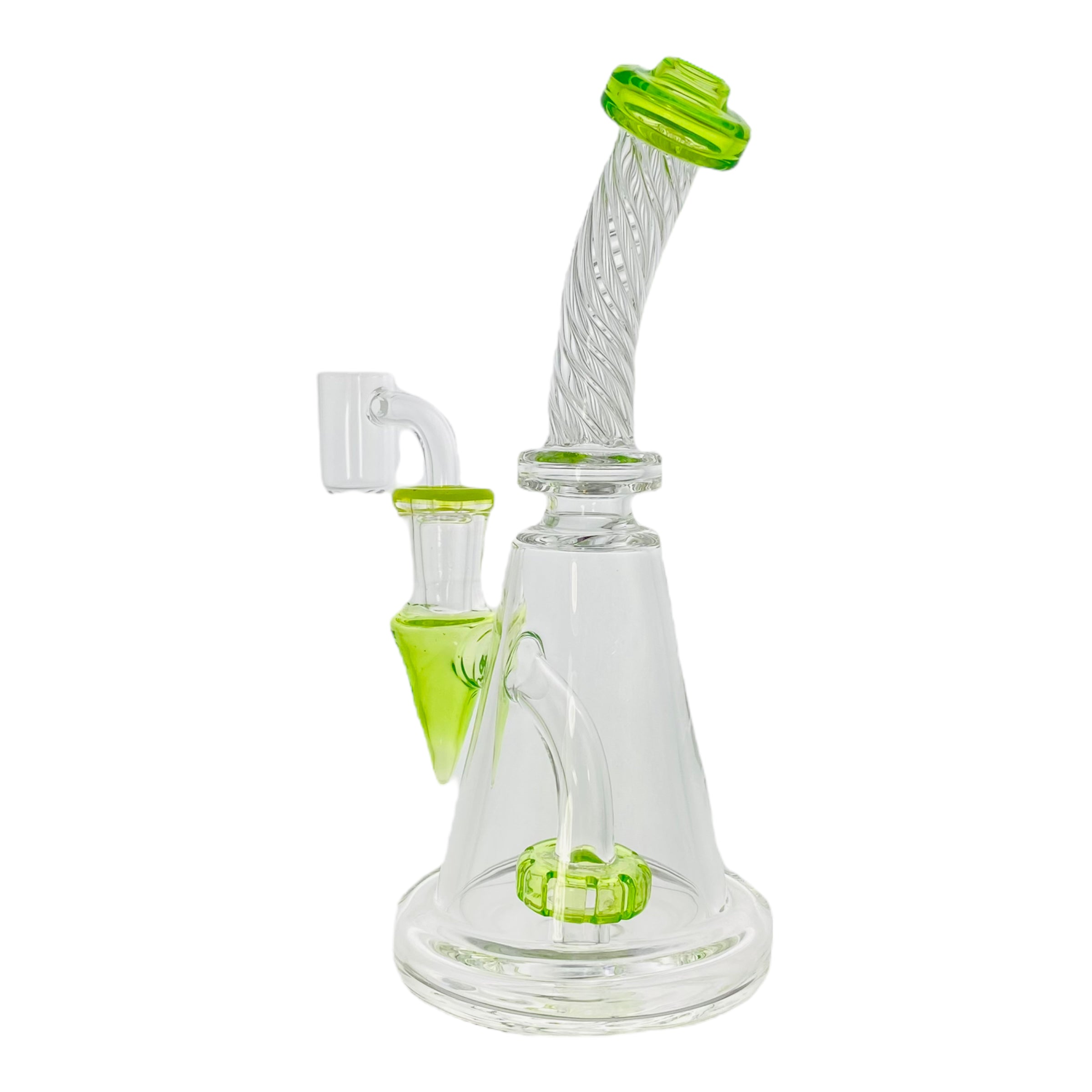 best cheap cute Green Glass Dab Rig With Multi Hole Twirl Neck 14mm fitting banger hanger