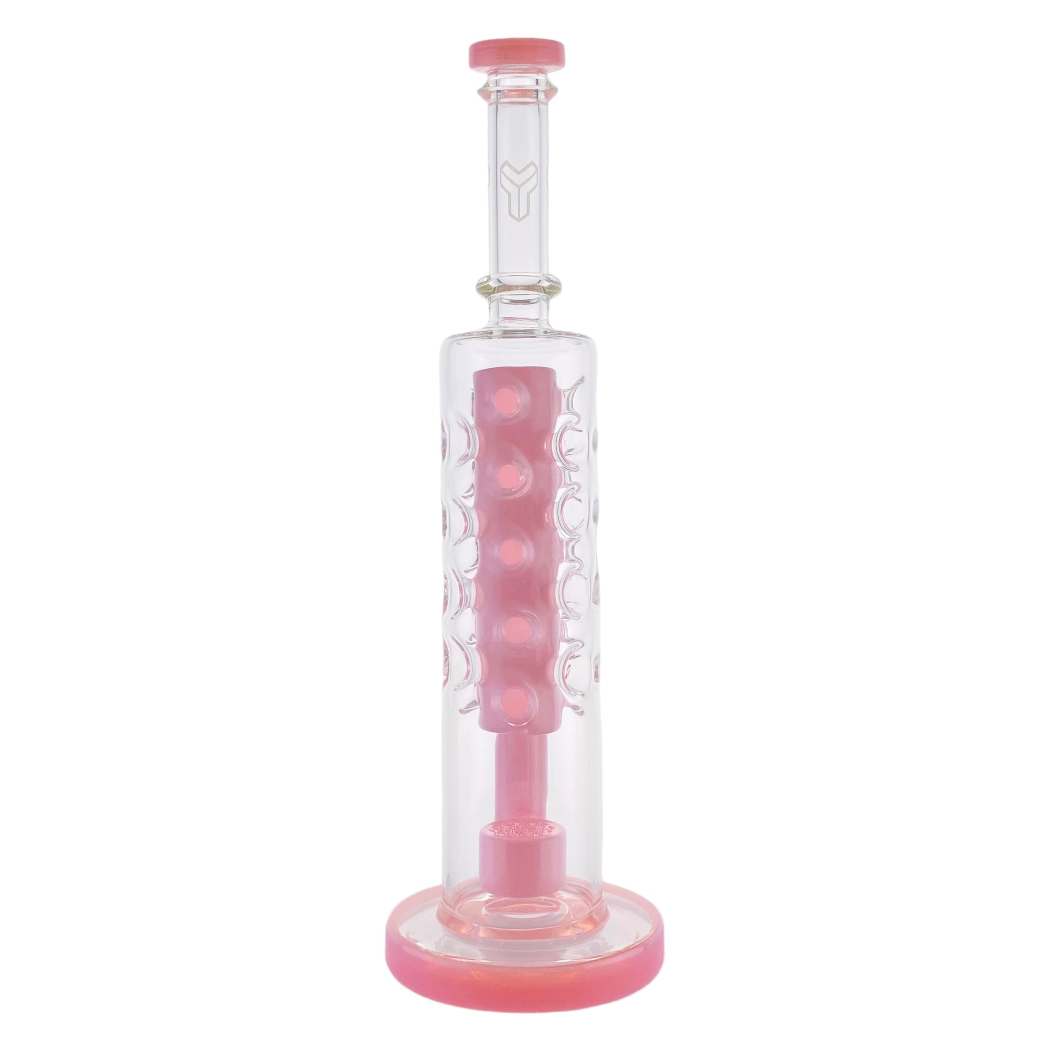 Deluxe Glass - Pink Large Straight Fab Bong Dab Rig With Seed Of Life Perc