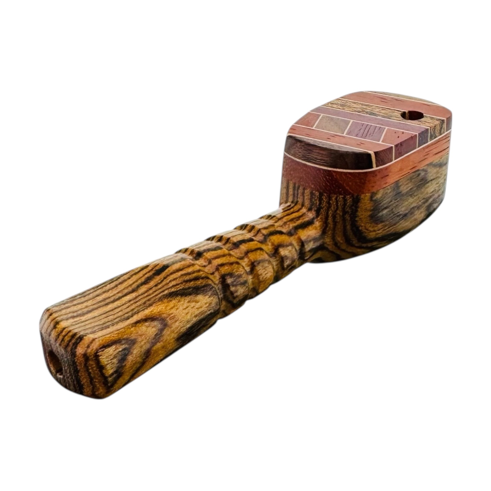 4.75" Hand Pipe With Diagonal Wood Inlay With Swiveling Lid Cap