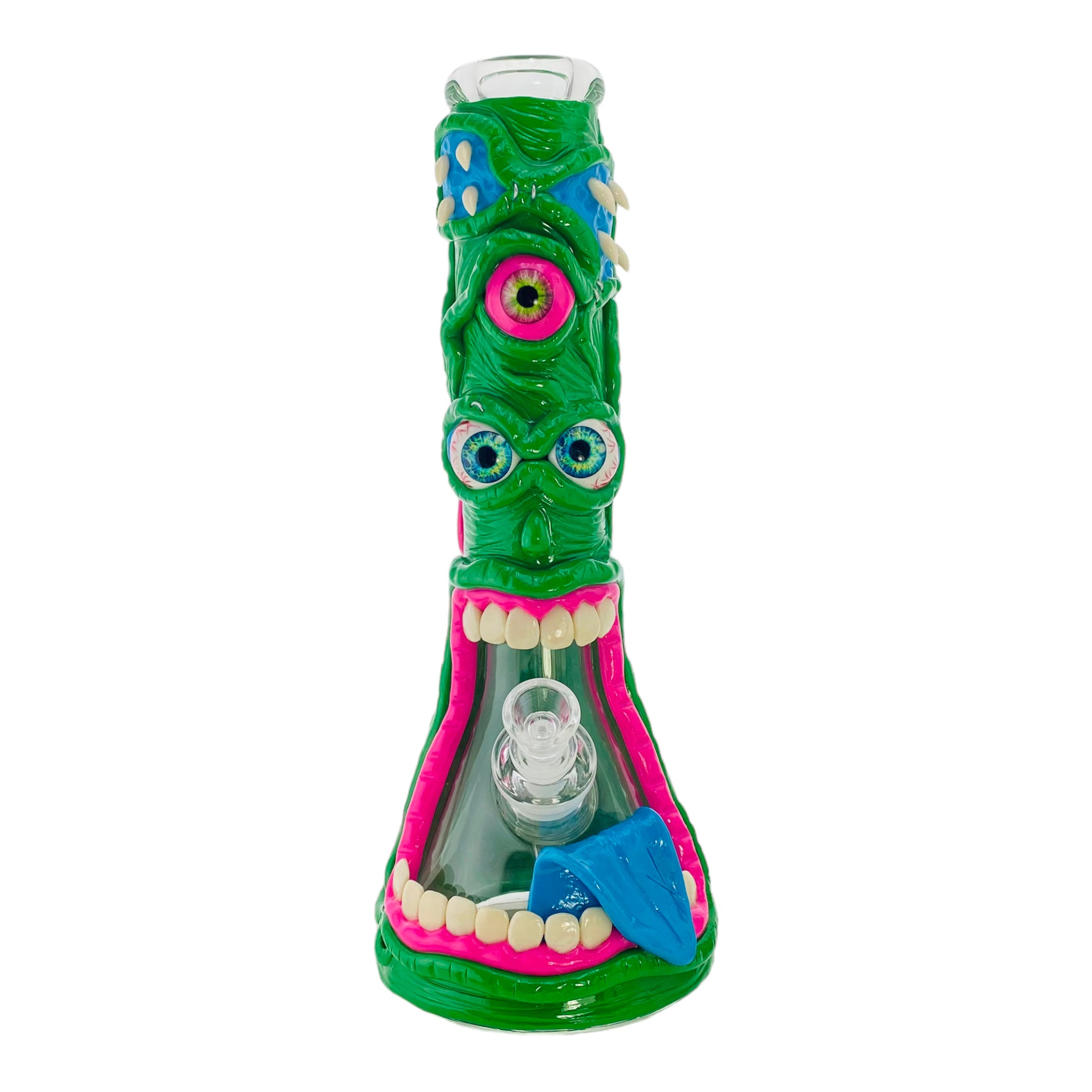 Green Crazy Monster Face Beaker Bong