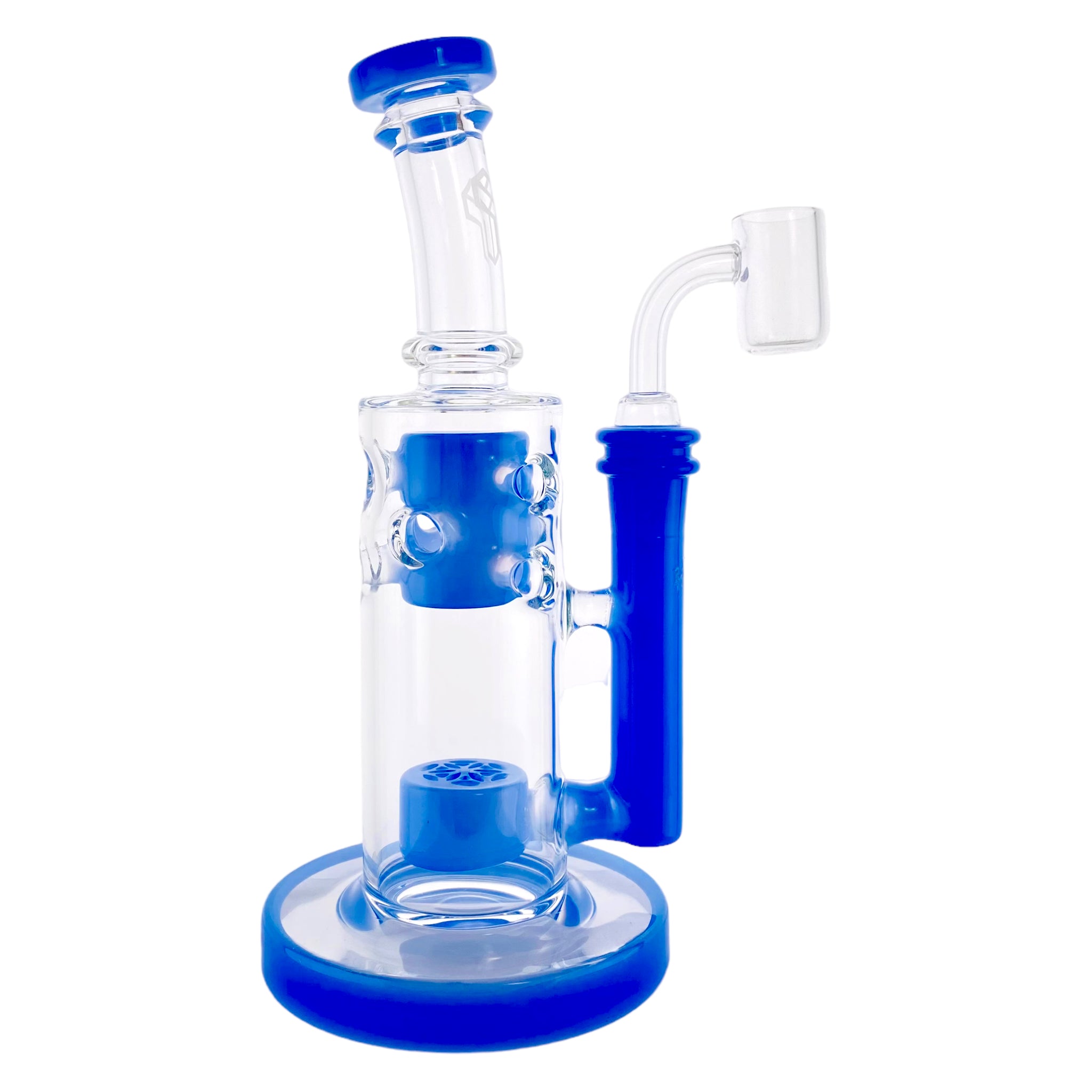 Deluxe Glass - Baby Blue Mini Straight Fab Bong Dab Rig With Seed Of Life Perc