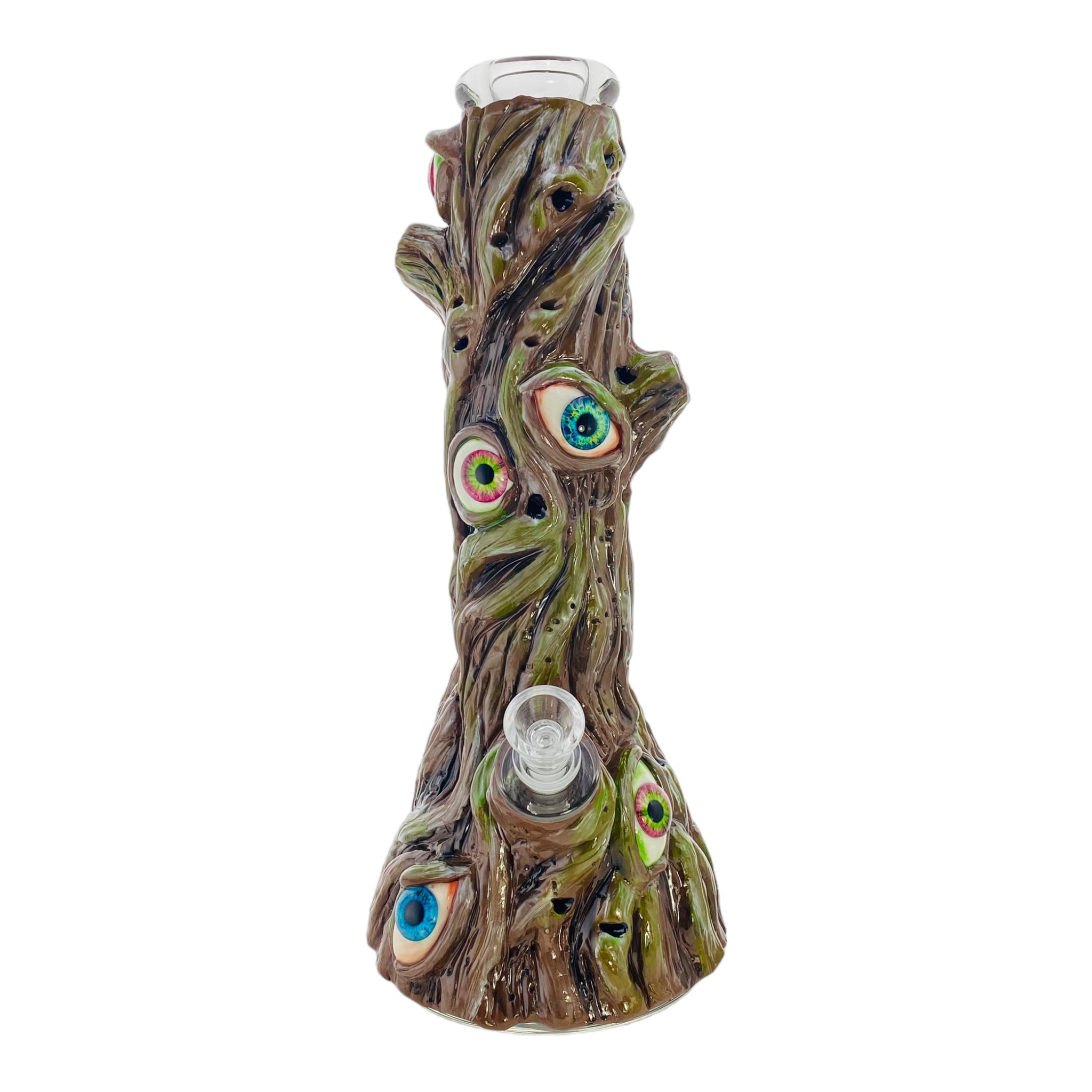 This All Seeing Tree Glass Beaker Bong is a unique anime bong. Crafted from extra thick glass and baked with clay,