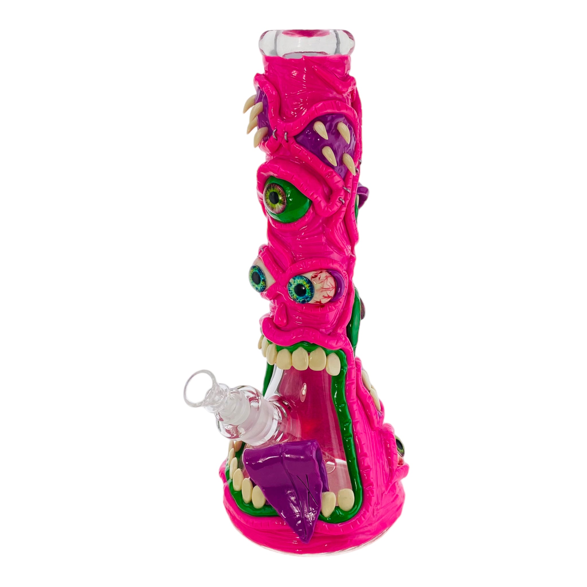 Pink Crazy Monster Face Beaker Bong