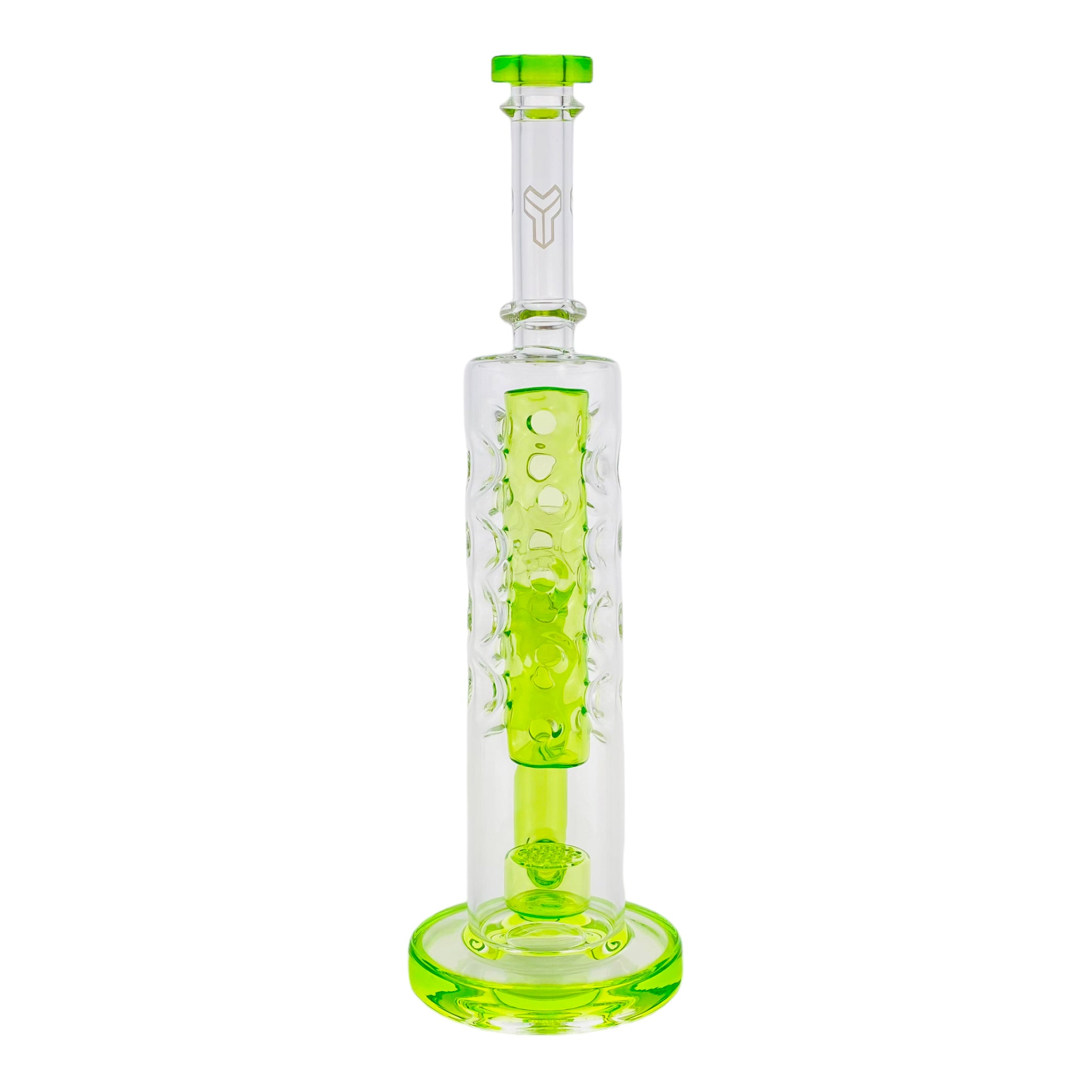Deluxe Glass - Green Large Straight Fab Bong Dab Rig With Seed Of Life Perc