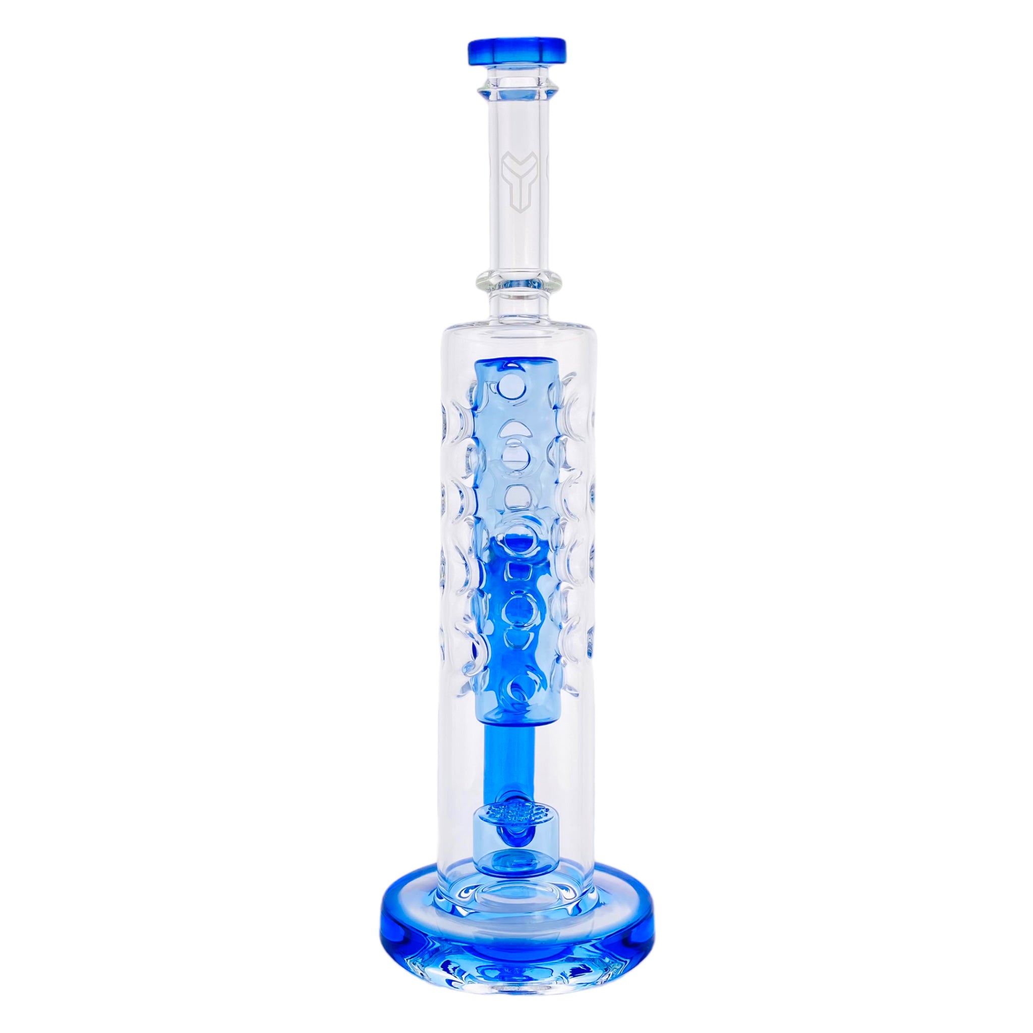 Deluxe Glass - Blue Large Straight Fab Bong Dab Rig With Seed Of Life Perc