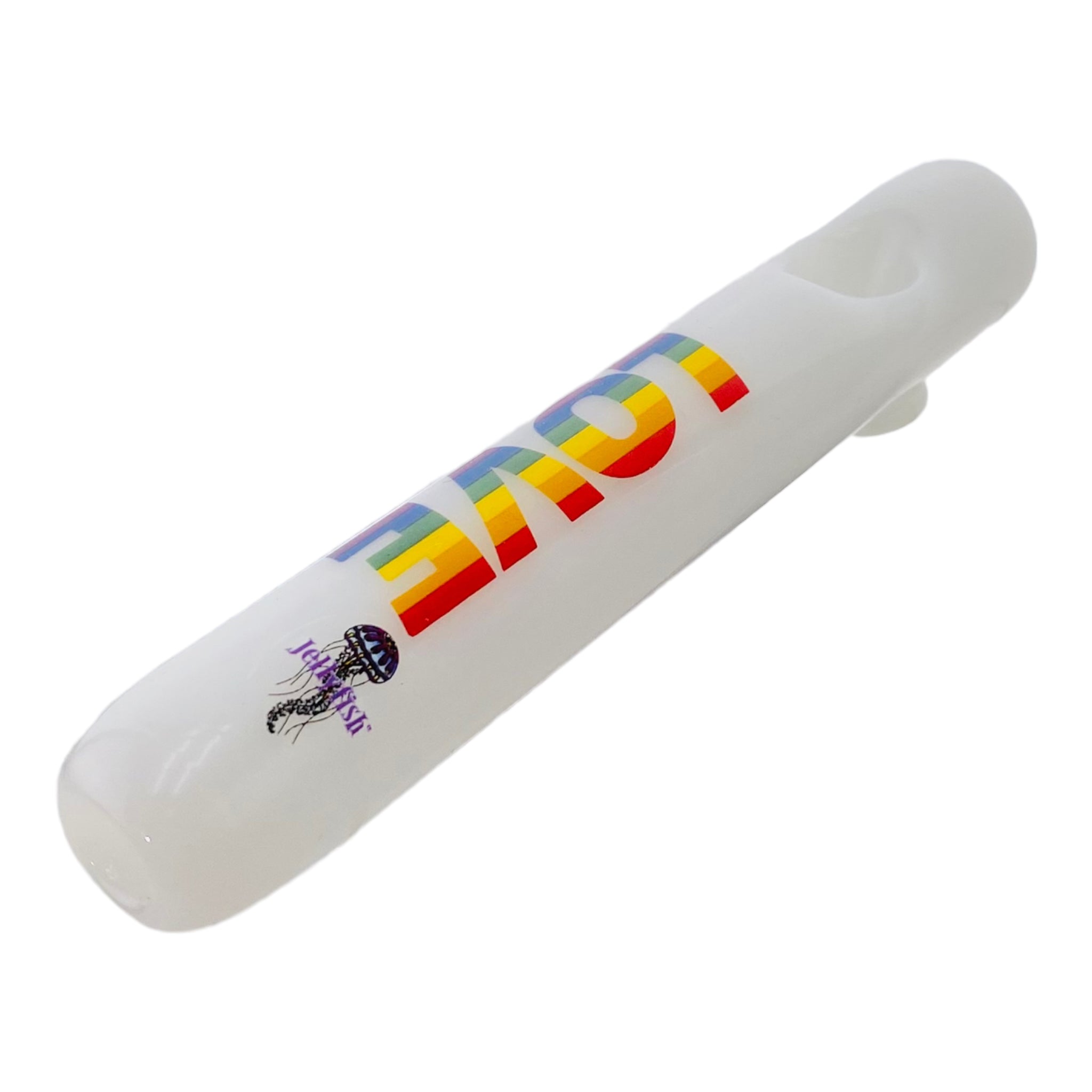 White Glass Steamroller With Rainbow Love