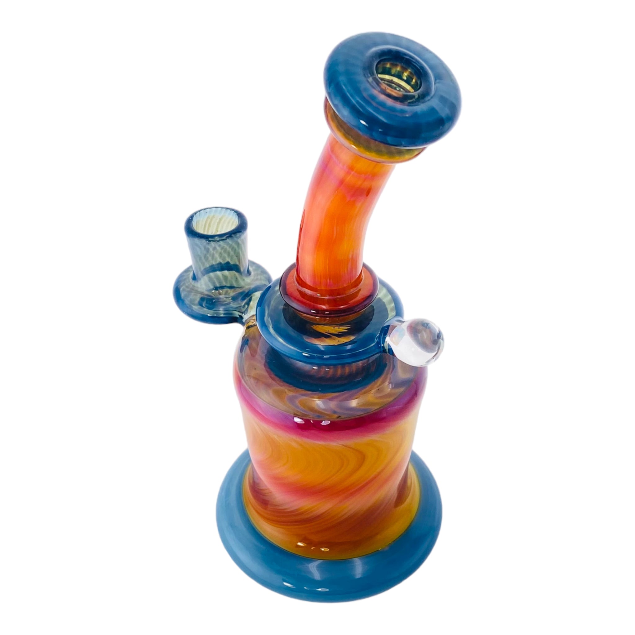 hand made piece of bong art by Santa Cruz Glass - Blue Cheese x Blue Slyme x Serendipty Glass Dab Rig With Opal