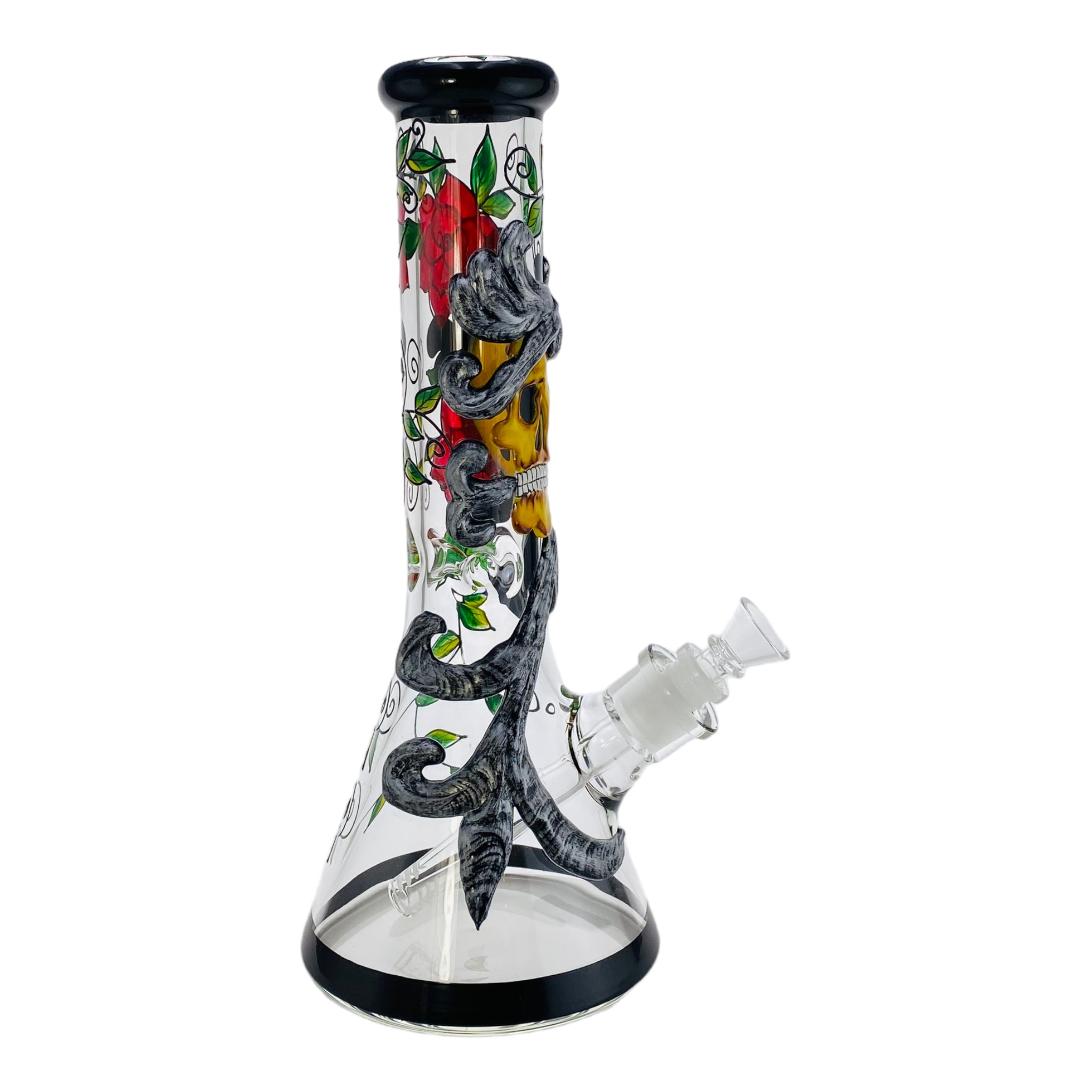 Monster Bongs - Extra Thick Skull And Rose Glass Beaker Bong