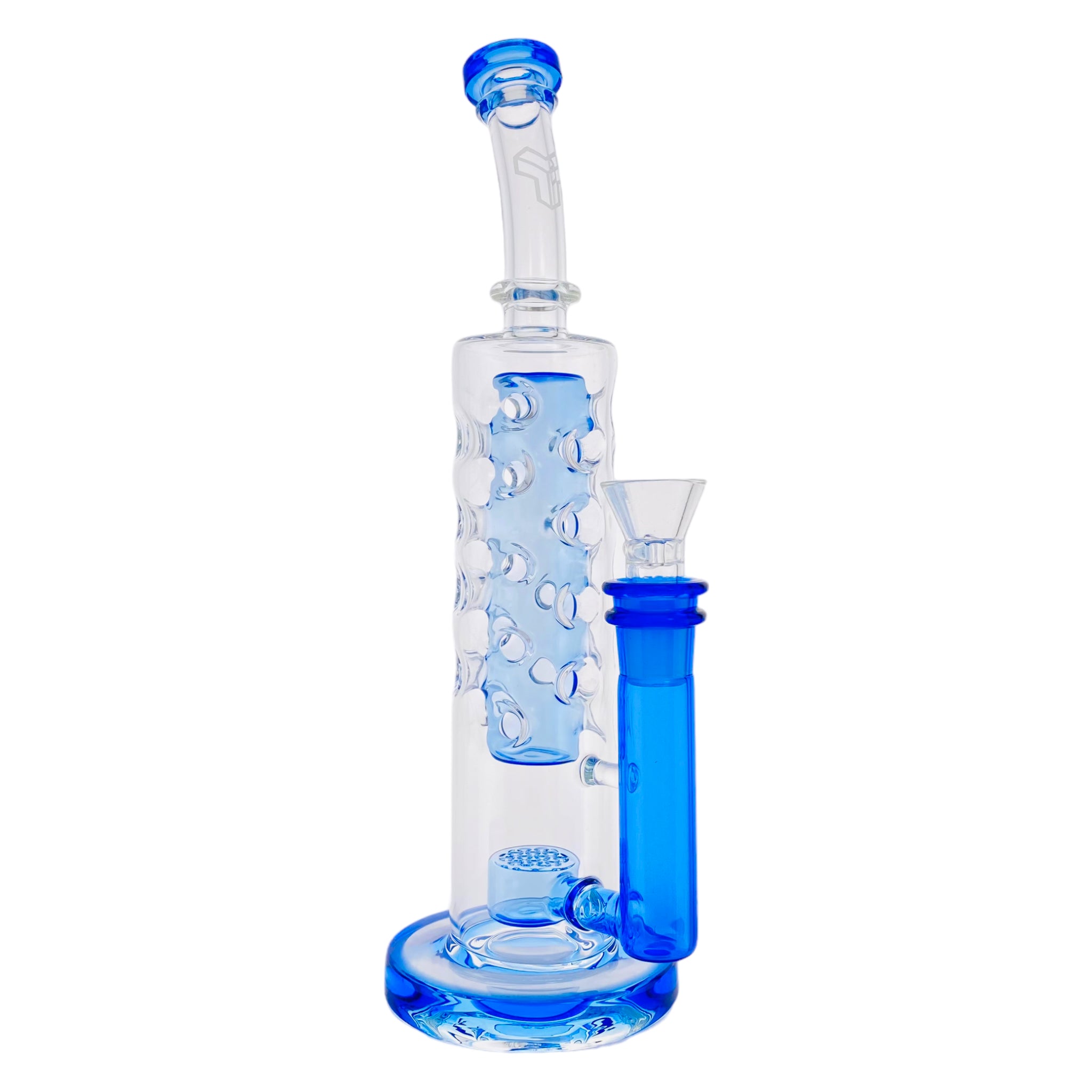 Deluxe Glass - Blue Large Straight Fab Bong Dab Rig With Seed Of Life Perc