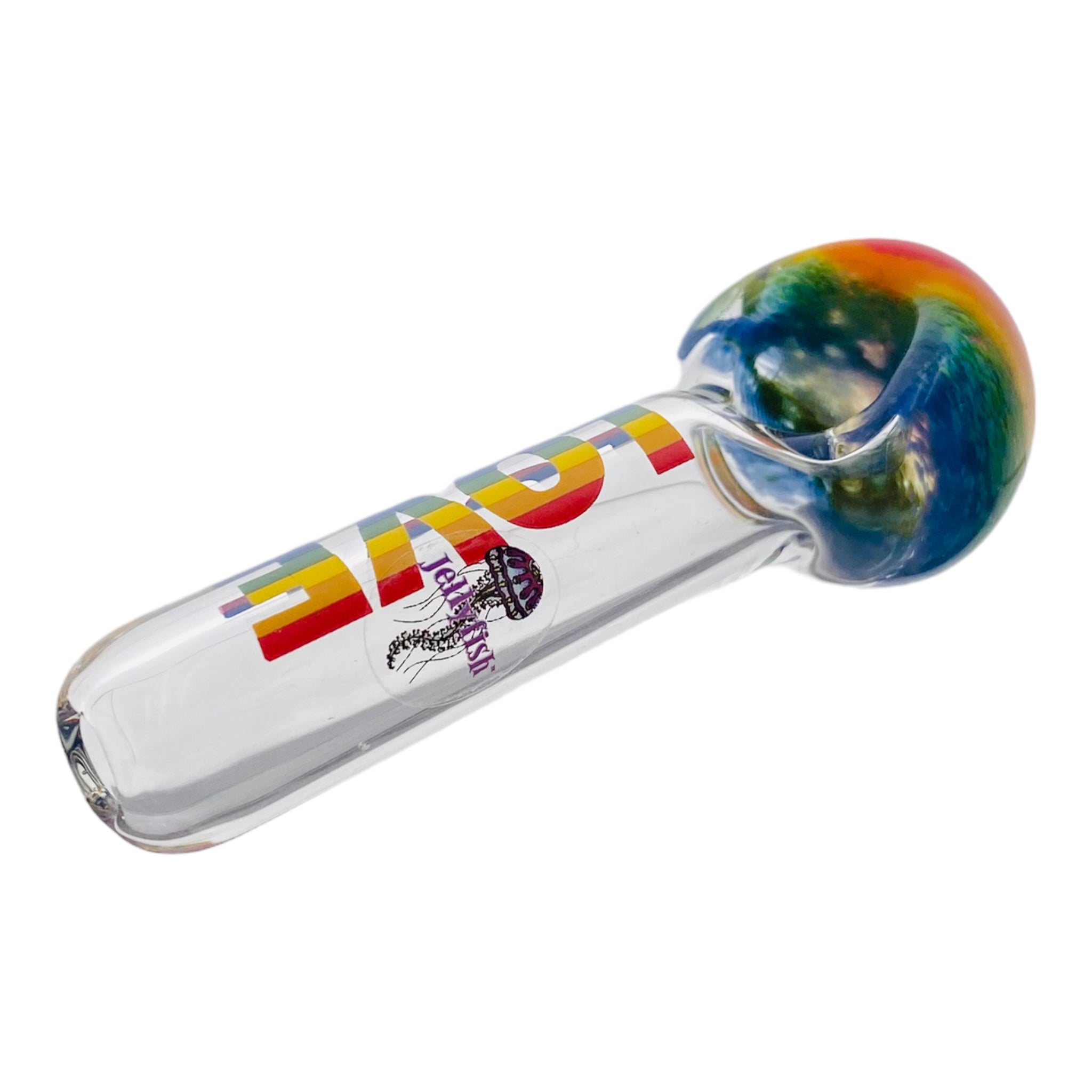 Jellyfish Glass - Clear With Rainbow Frit Bowl And Rainbow Love