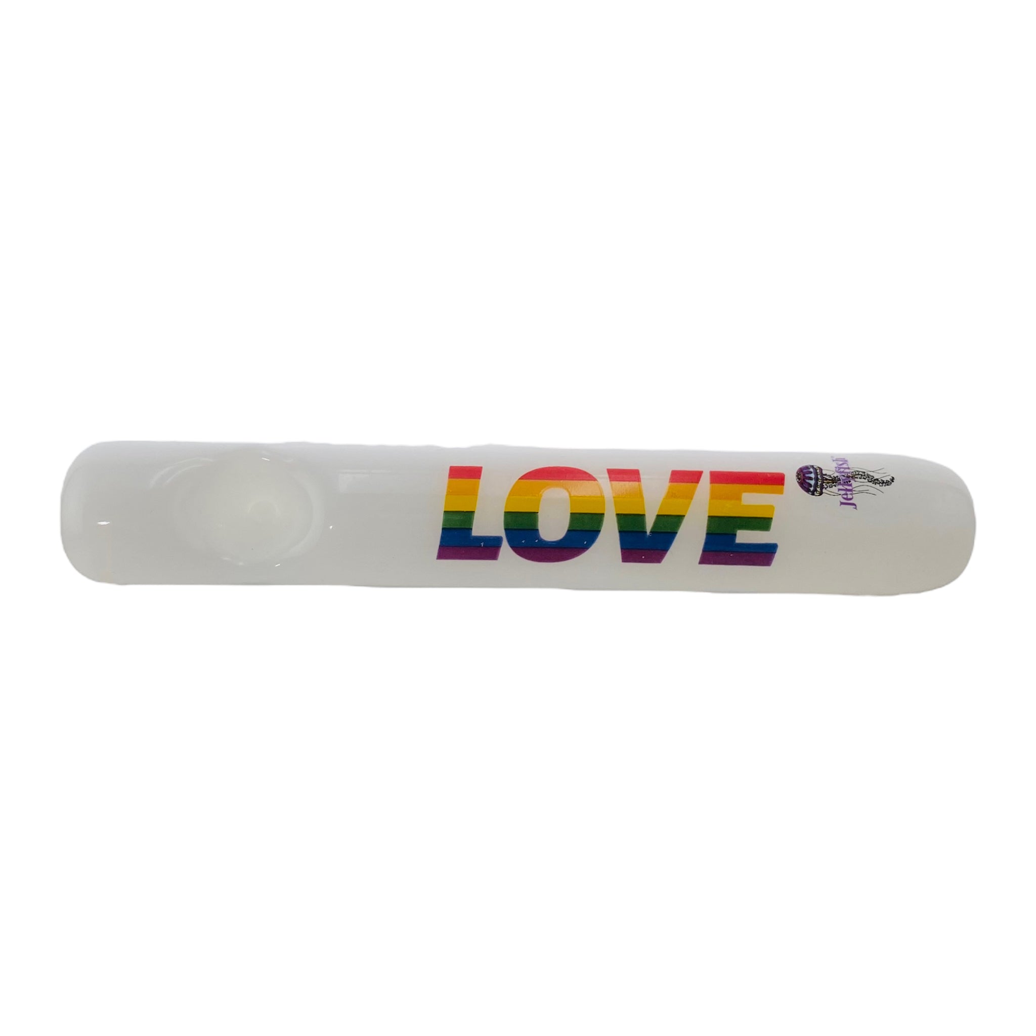 White Glass Steamroller With Rainbow Love