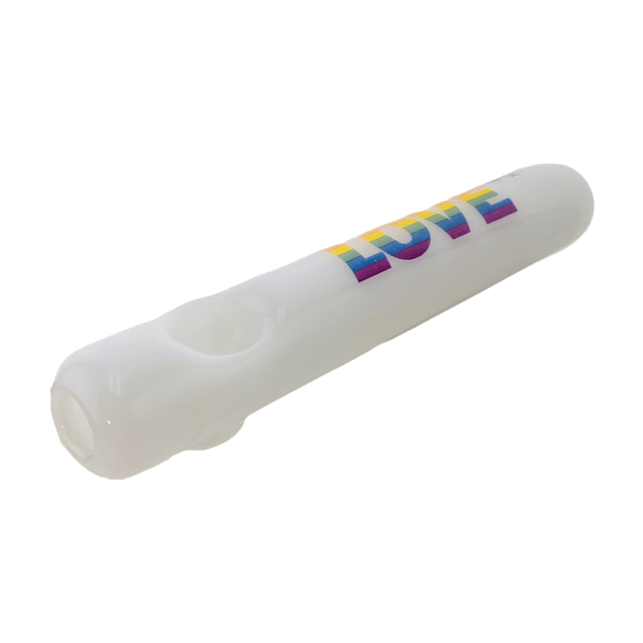 White Glass Steamroller With Rainbow Love