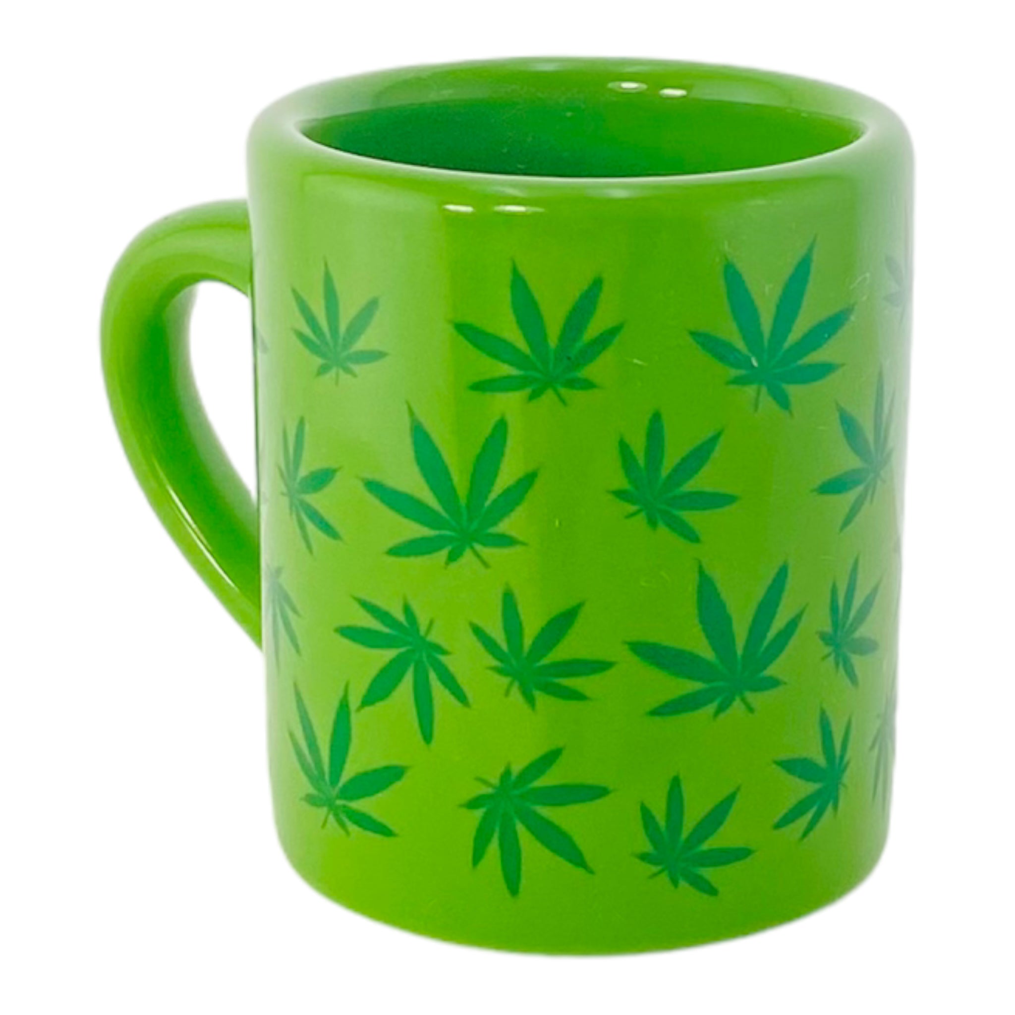 Mini Green Coffee Cup Q-Tip Holder With Weed Leaves
