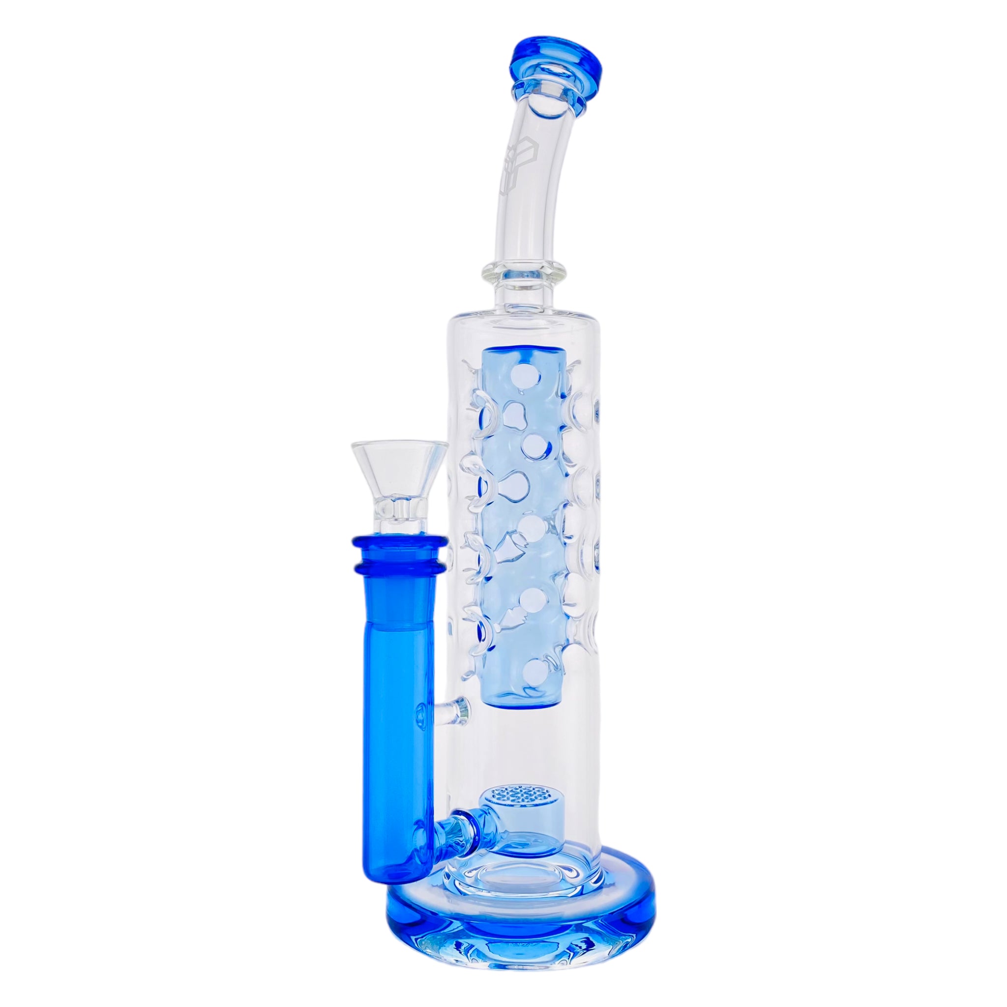 Deluxe Glass - Blue Large Straight Fab Bong Dab Rig With Seed Of Life Perc