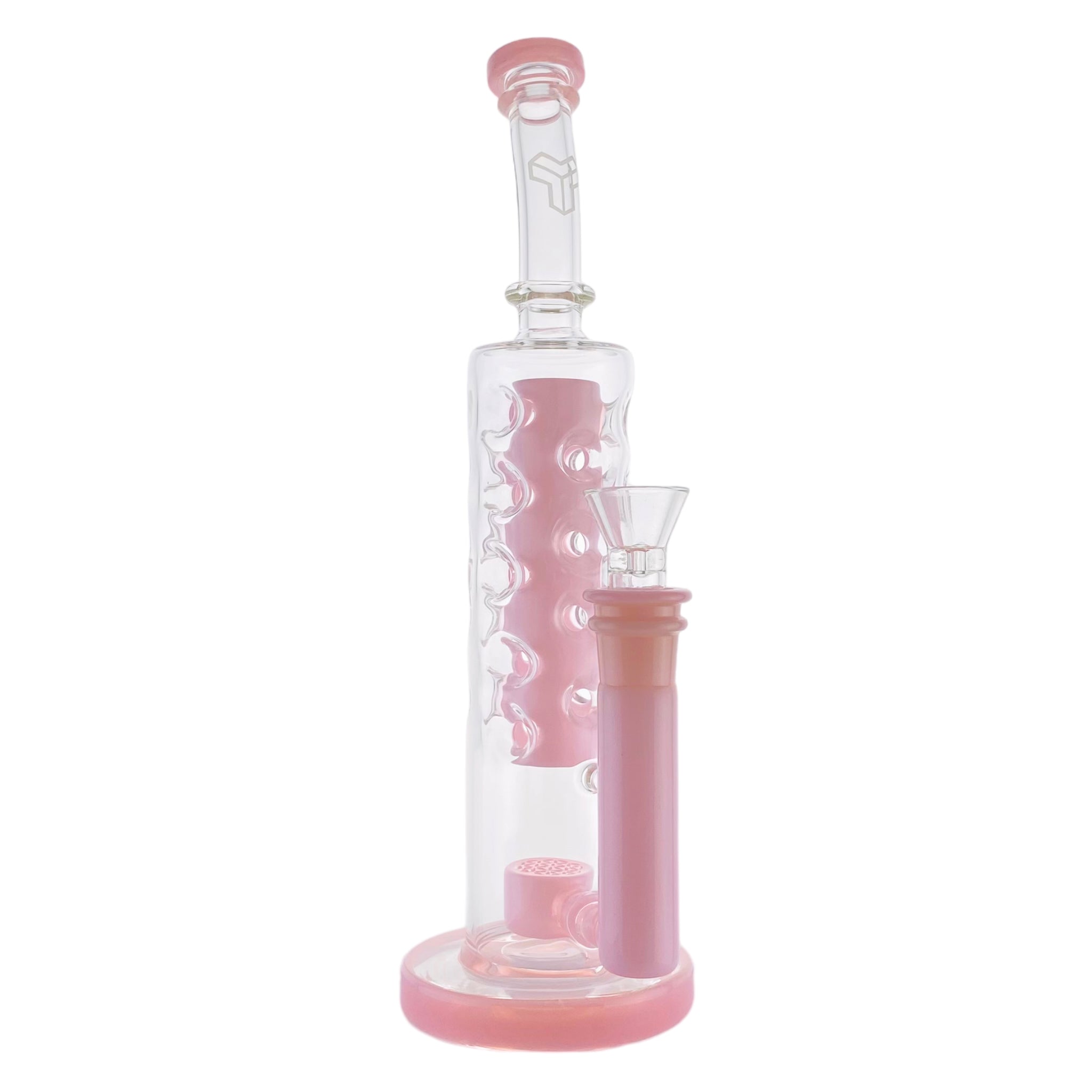 Deluxe Glass - Pink Large Straight Fab Bong Dab Rig With Seed Of Life Perc