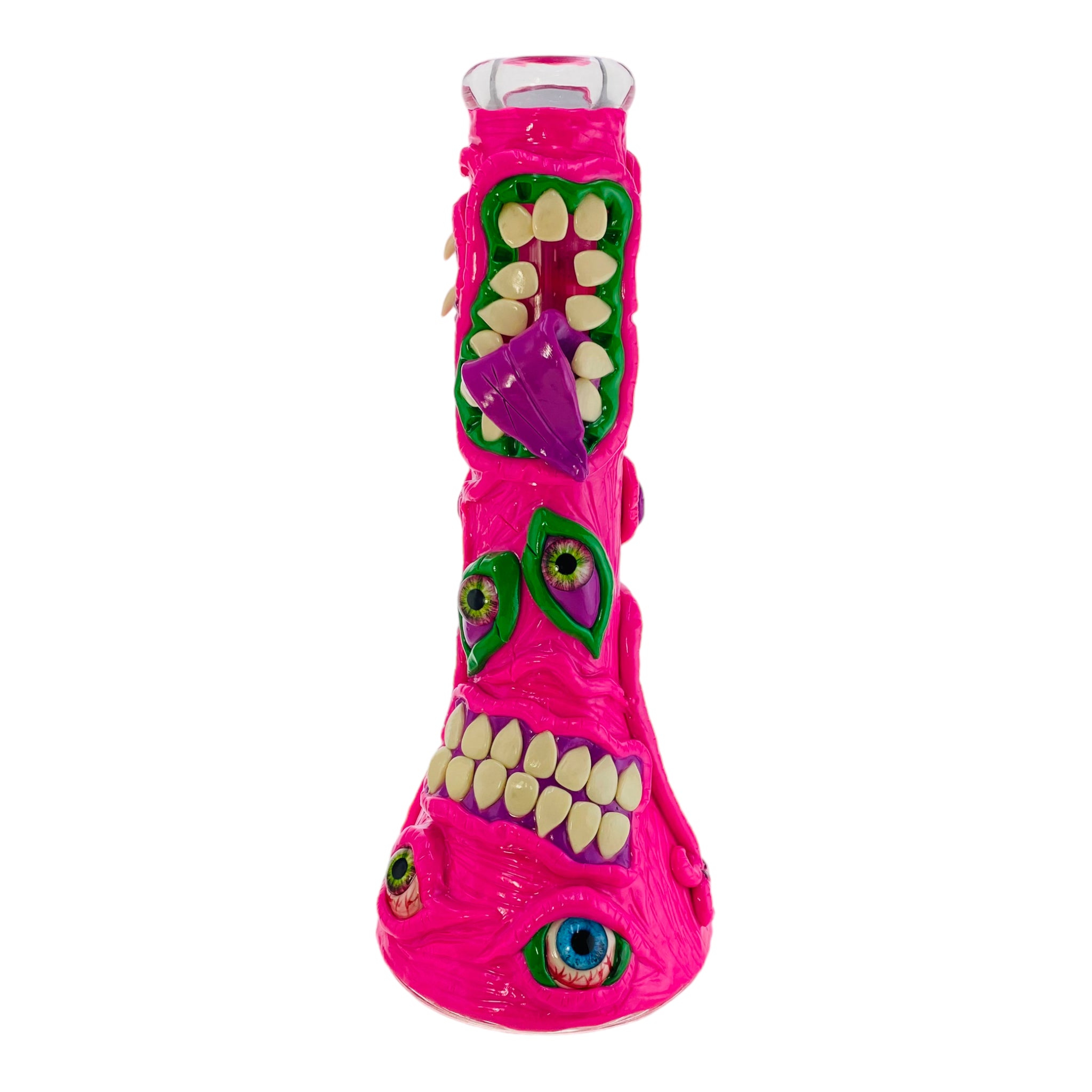 Pink Crazy Monster Face Beaker Bong
