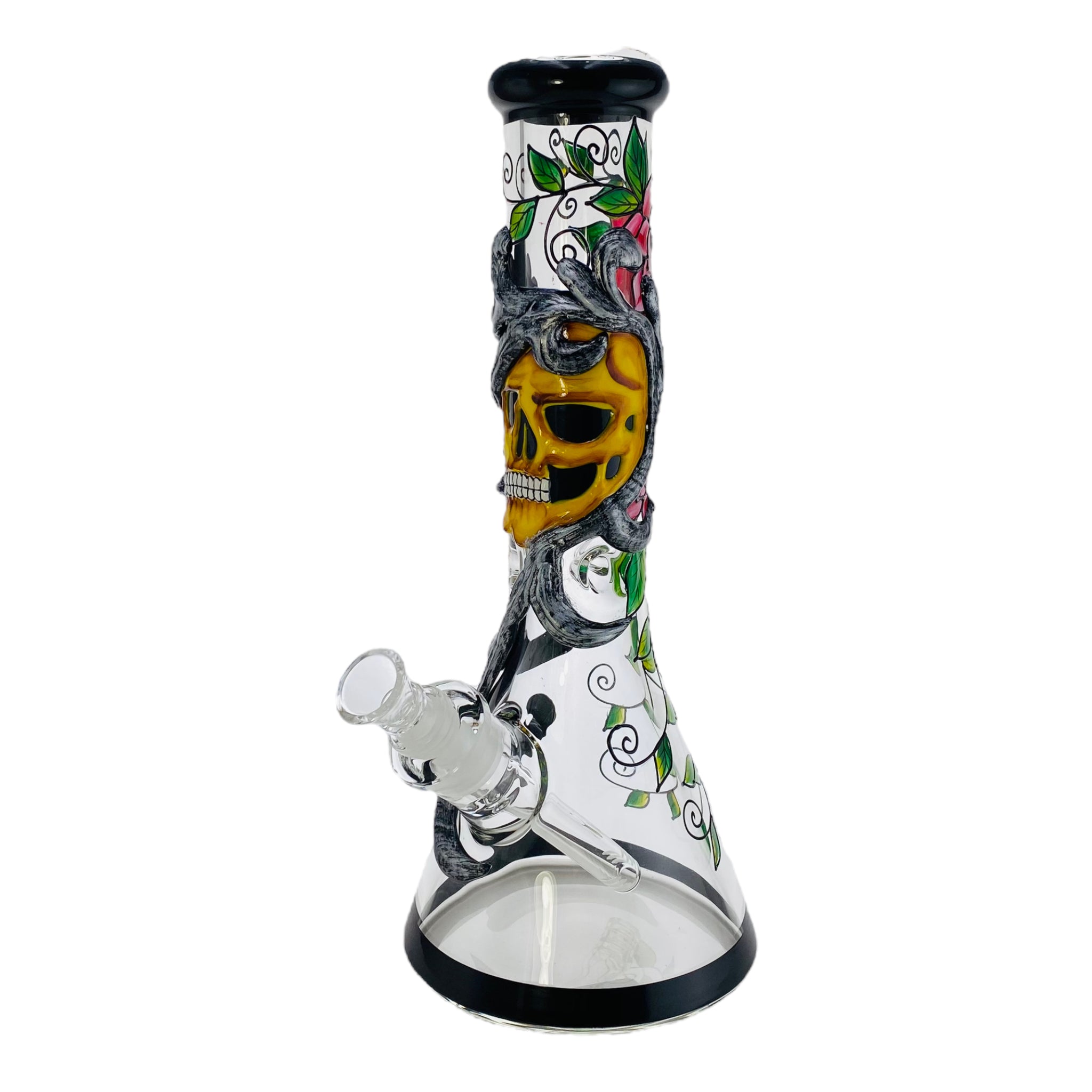 Monster Bongs - Extra Thick Skull And Rose Glass Beaker Bong