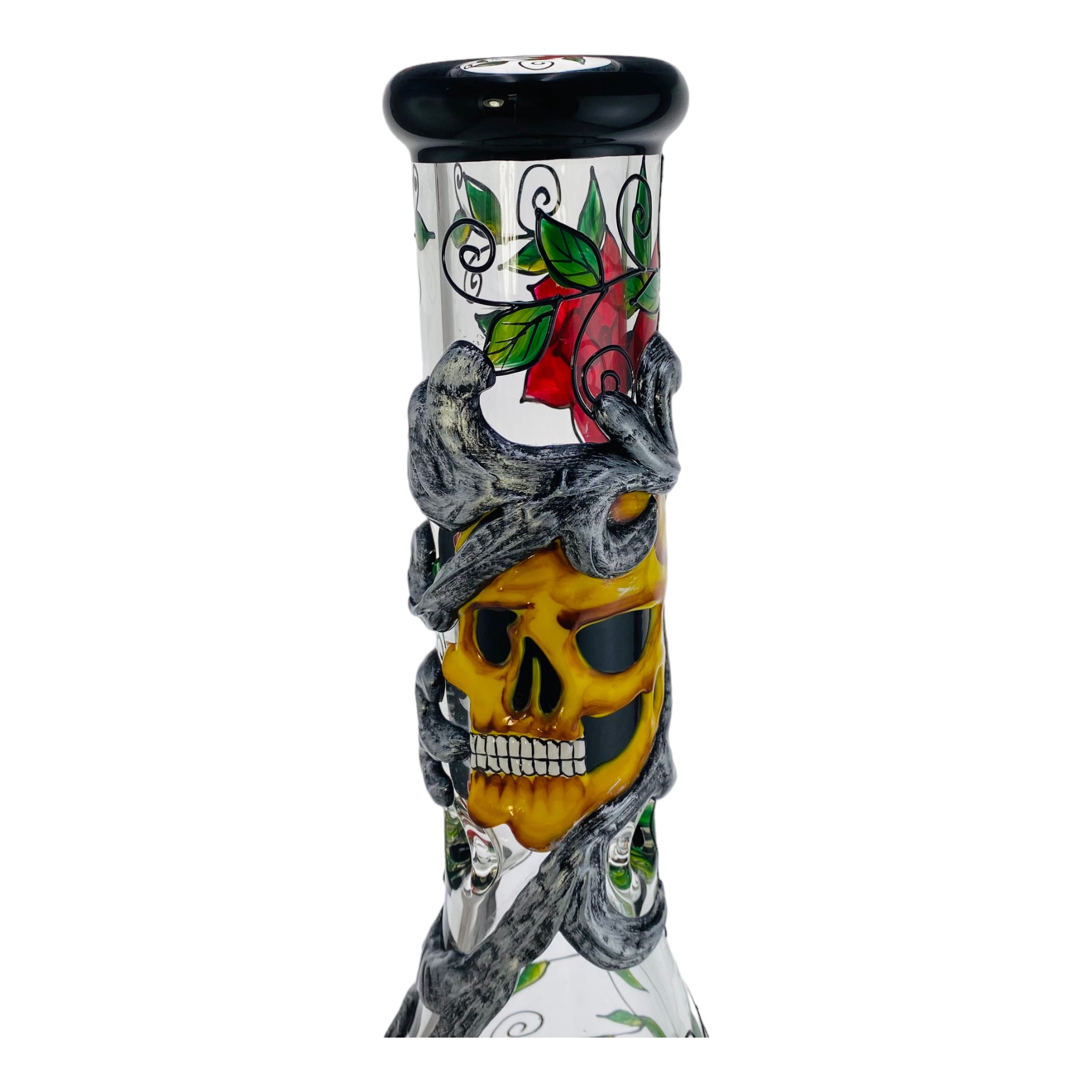 Monster Bongs - Extra Thick Skull And Rose Glass Beaker Bong