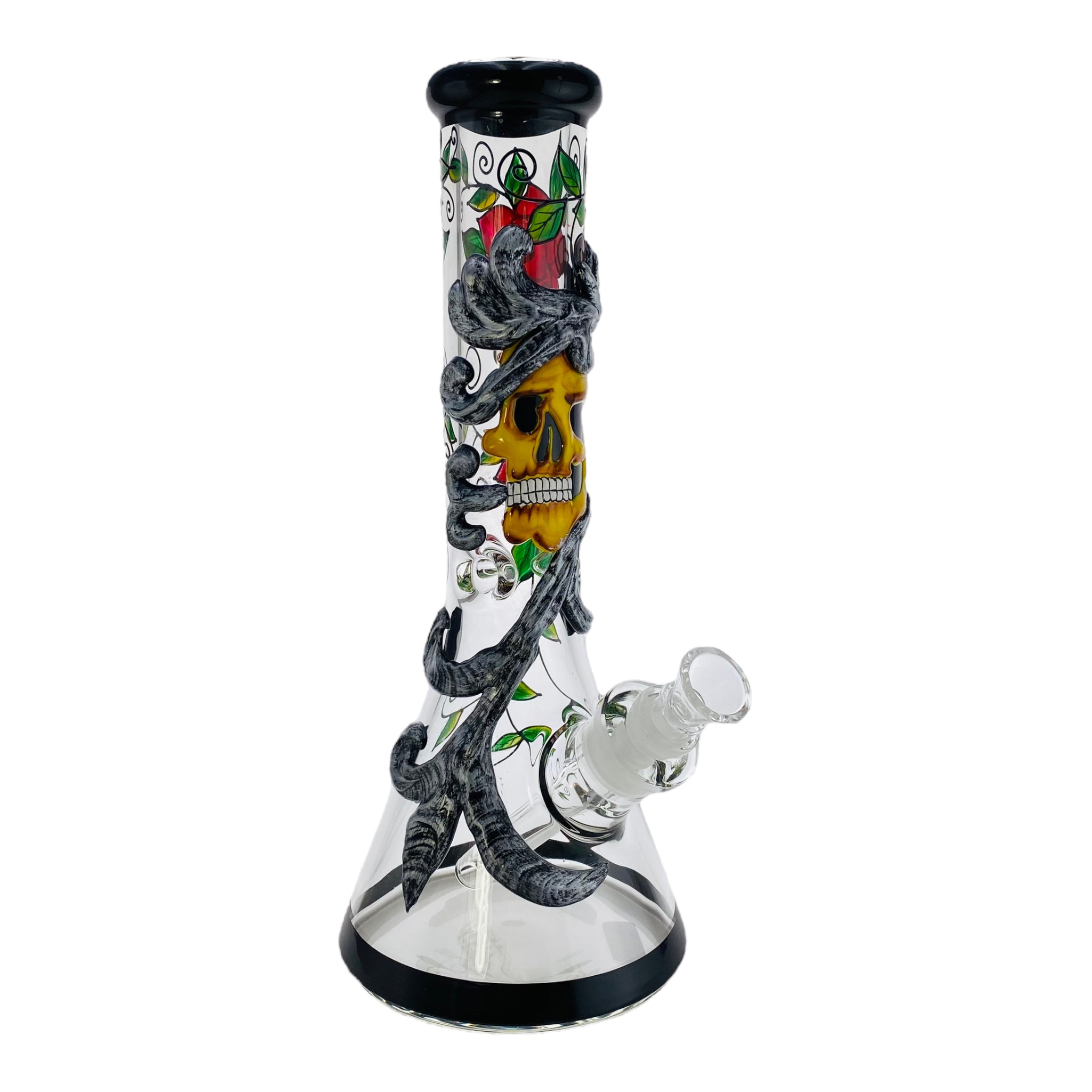 Monster Bongs - Extra Thick Skull And Rose Glass Beaker Bong