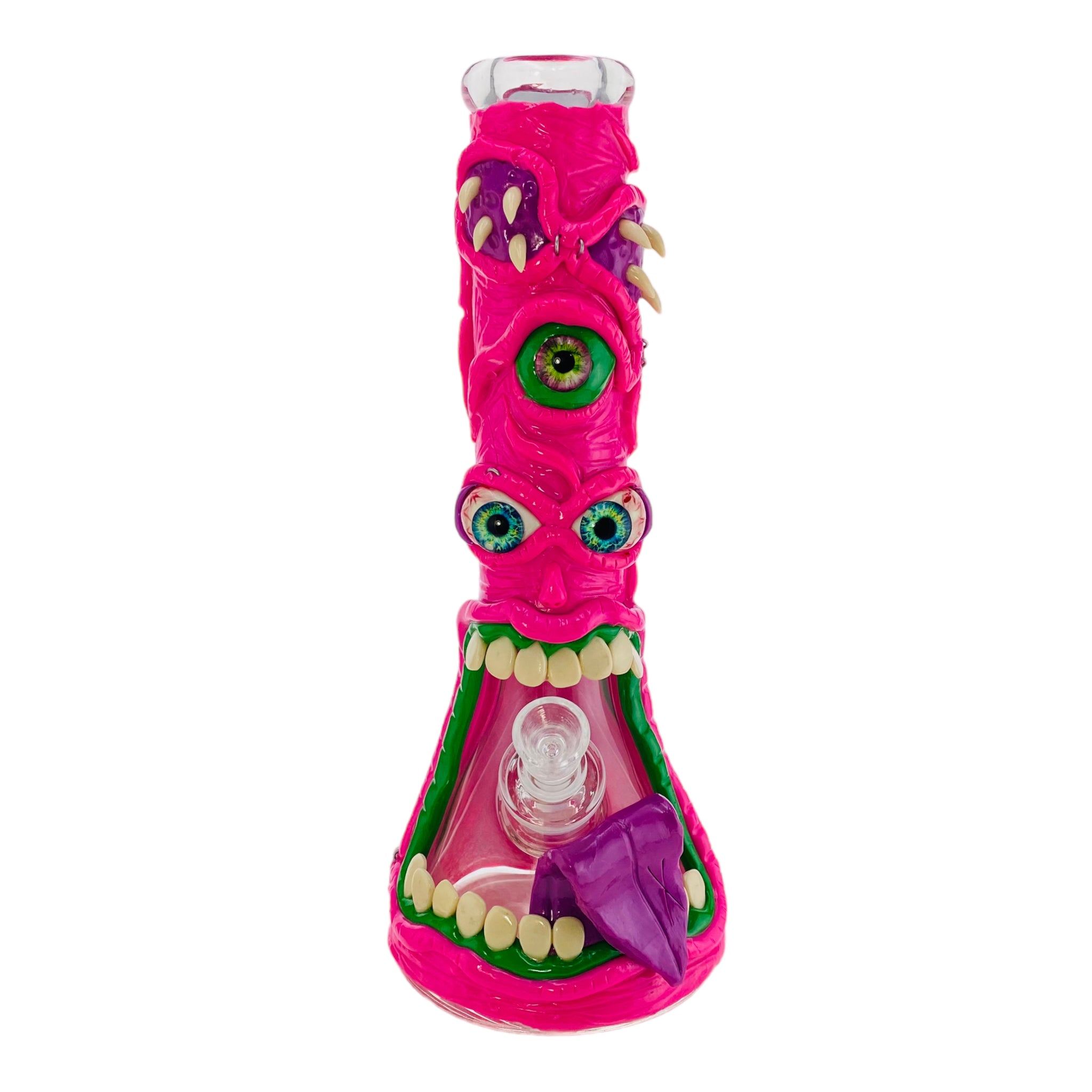 Pink Crazy Monster Face Beaker Bong