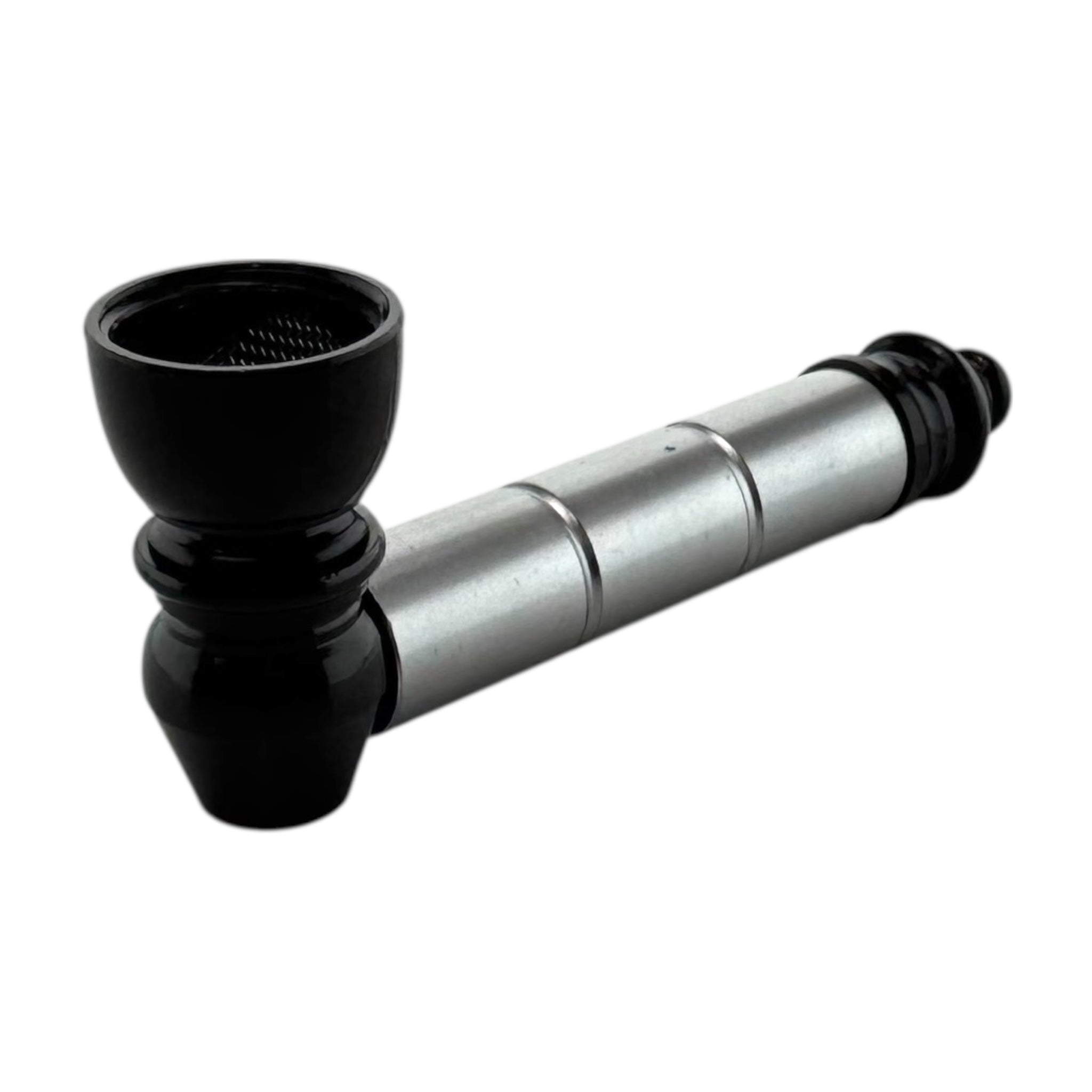 old school metal pipe Black and silver pipe on a white background