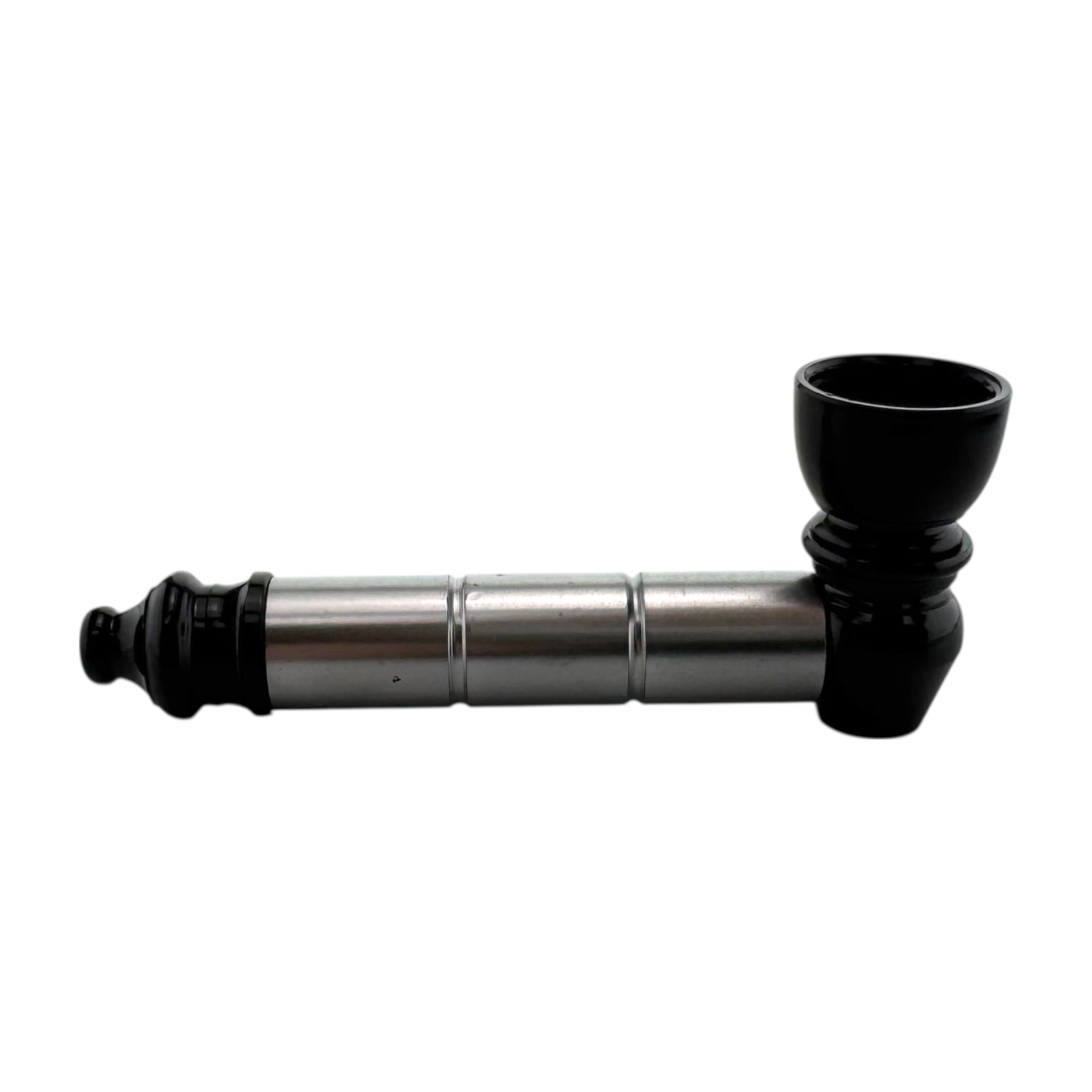 Black And Silver Basic Aluminum Smoking Pipe on a white background