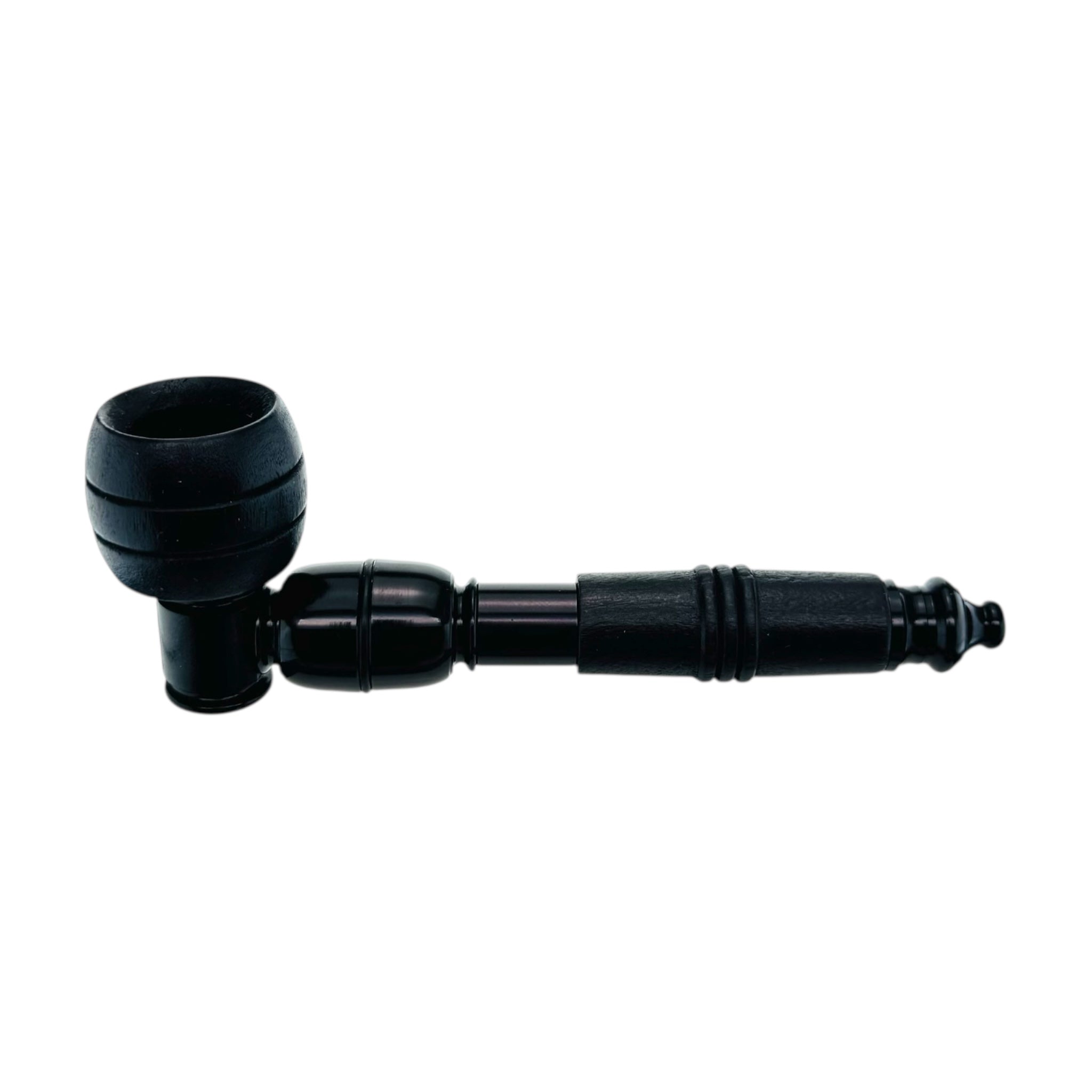 Black Long Stem Wood And Metal Smoking Pipe