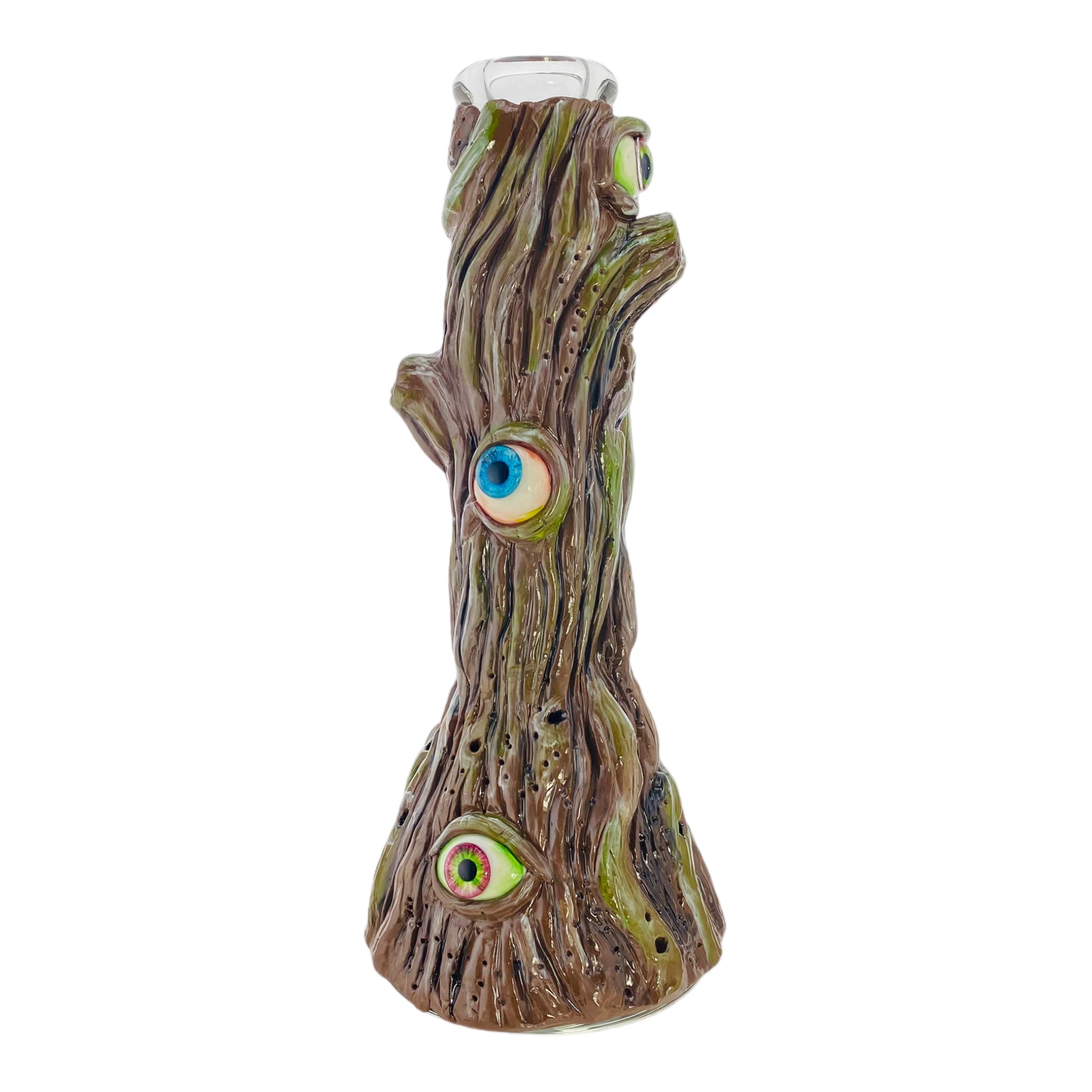 This All Seeing Tree Glass Beaker Bong is a unique anime bong. Crafted from extra thick glass and baked with clay,