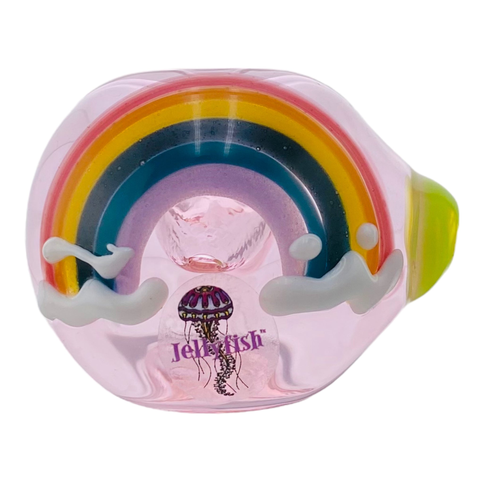 Jellyfish Glass - Pink Glass Hand Pipe With Rainbow And Clouds