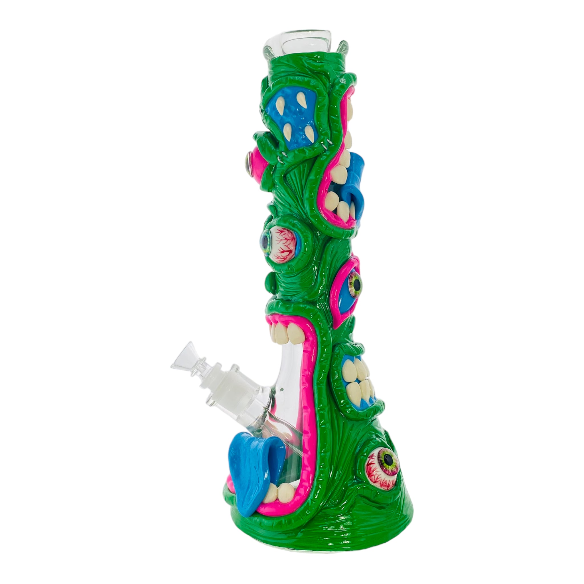 Green Crazy Monster Face Beaker Bong