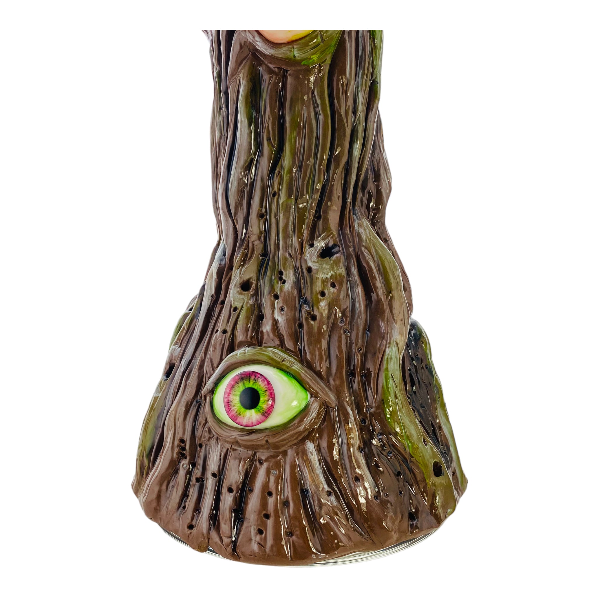 This All Seeing Tree Glass Beaker Bong is a unique anime bong. Crafted from extra thick glass and baked with clay,