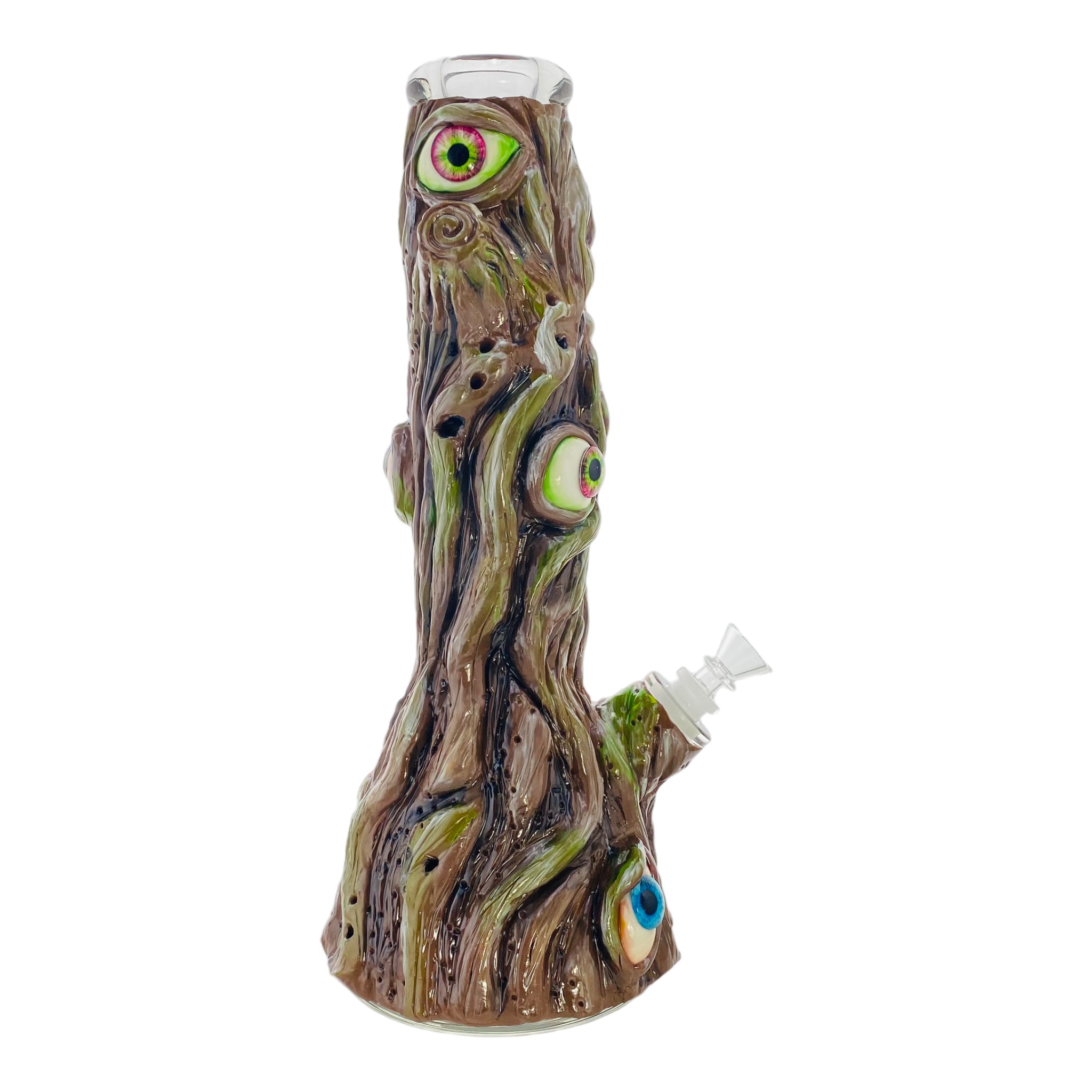 This All Seeing Tree Glass Beaker Bong is a unique anime bong. Crafted from extra thick glass and baked with clay,