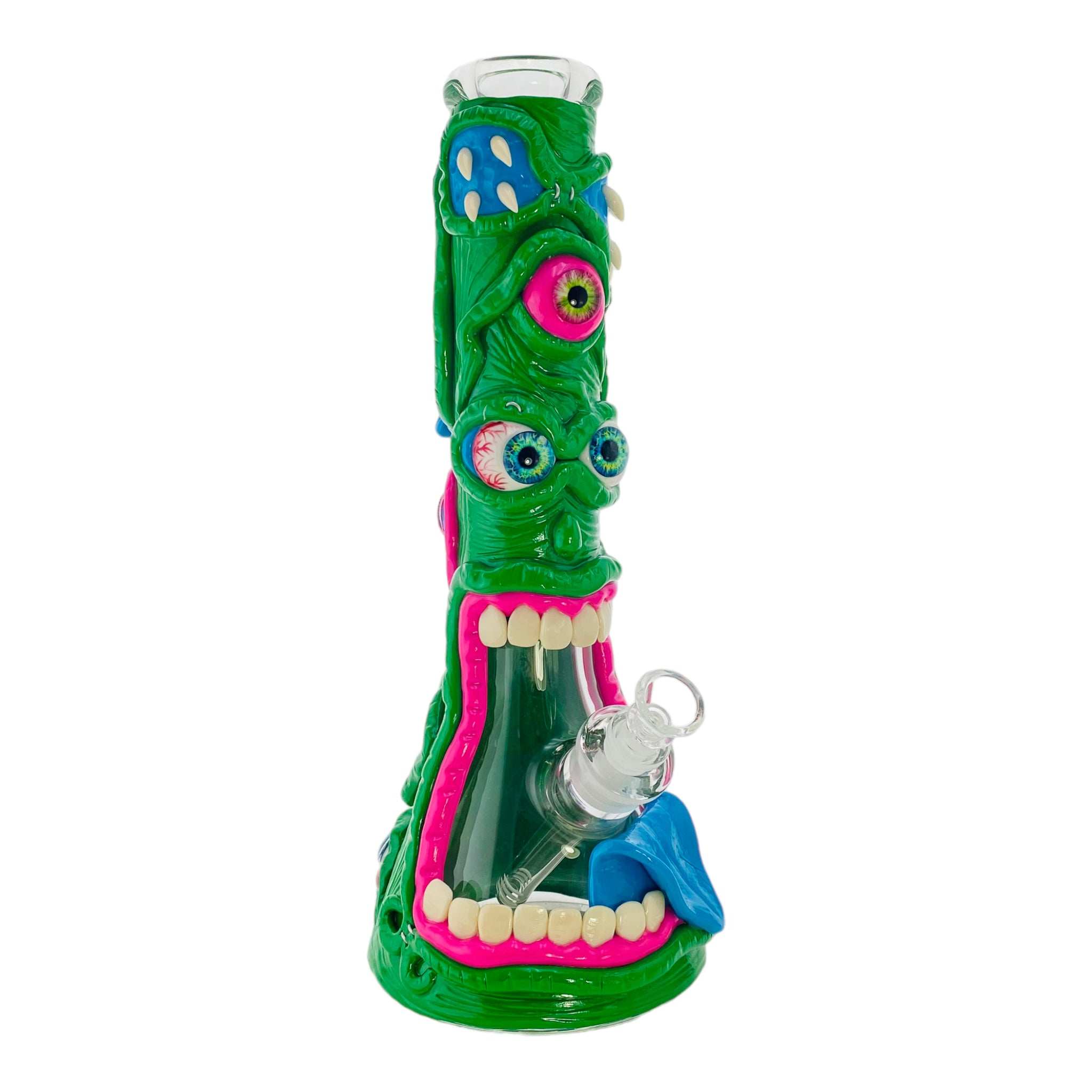 Green Crazy Monster Face Beaker Bong