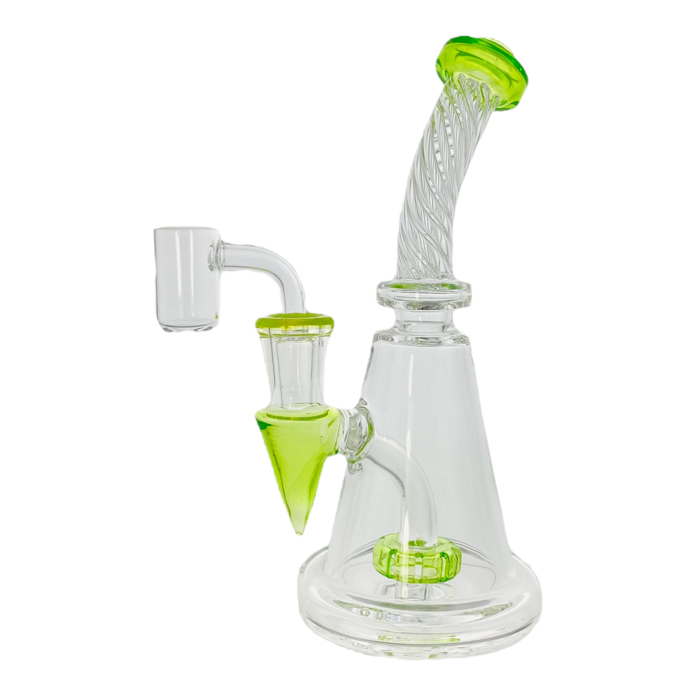 best cheap cute Green Glass Dab Rig With Multi Hole Twirl Neck 14mm fitting banger hanger