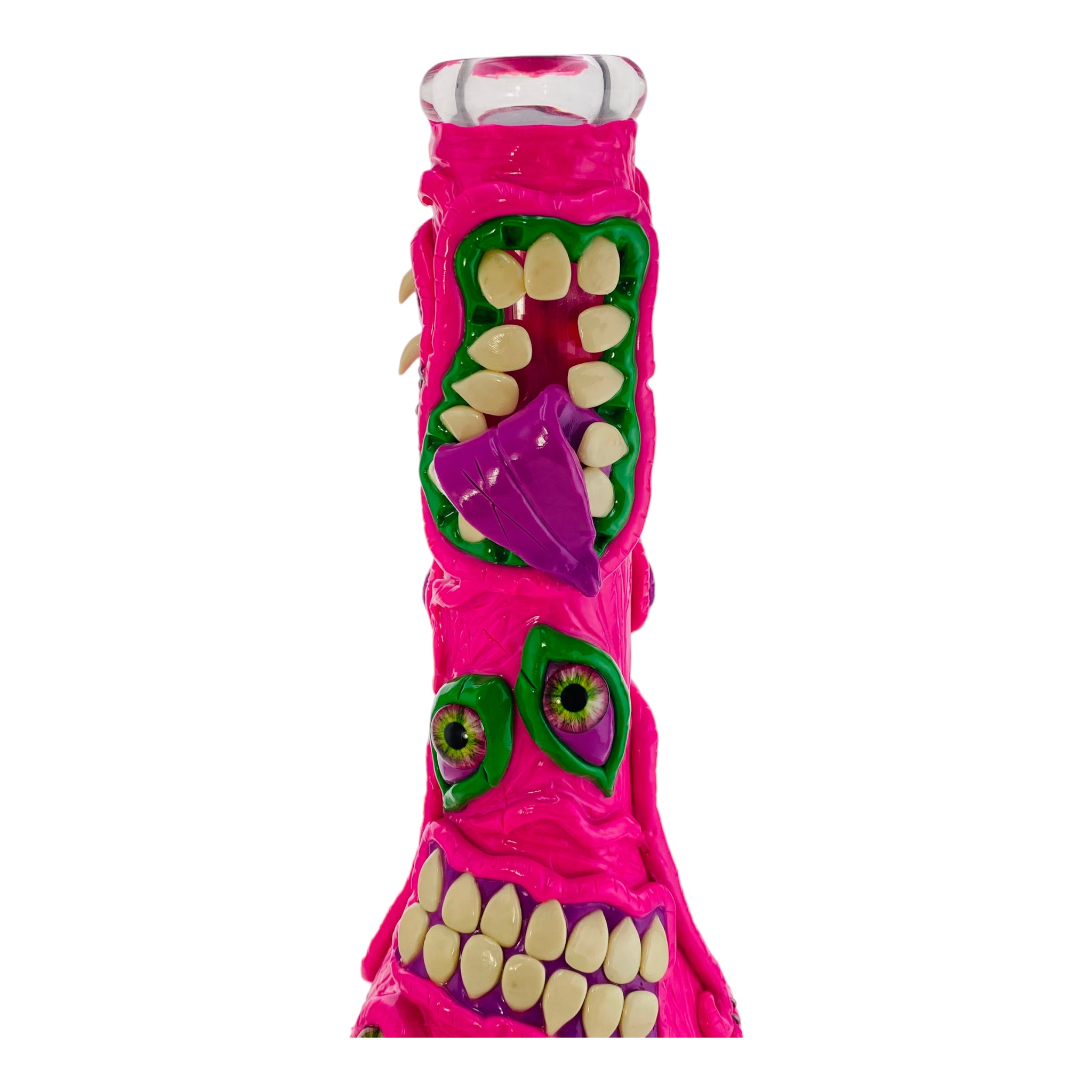 Pink Crazy Monster Face Beaker Bong