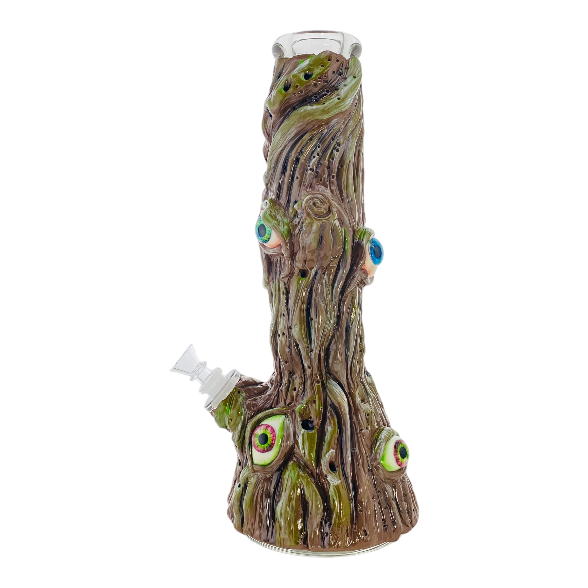 This All Seeing Tree Glass Beaker Bong is a unique anime bong. Crafted from extra thick glass and baked with clay,