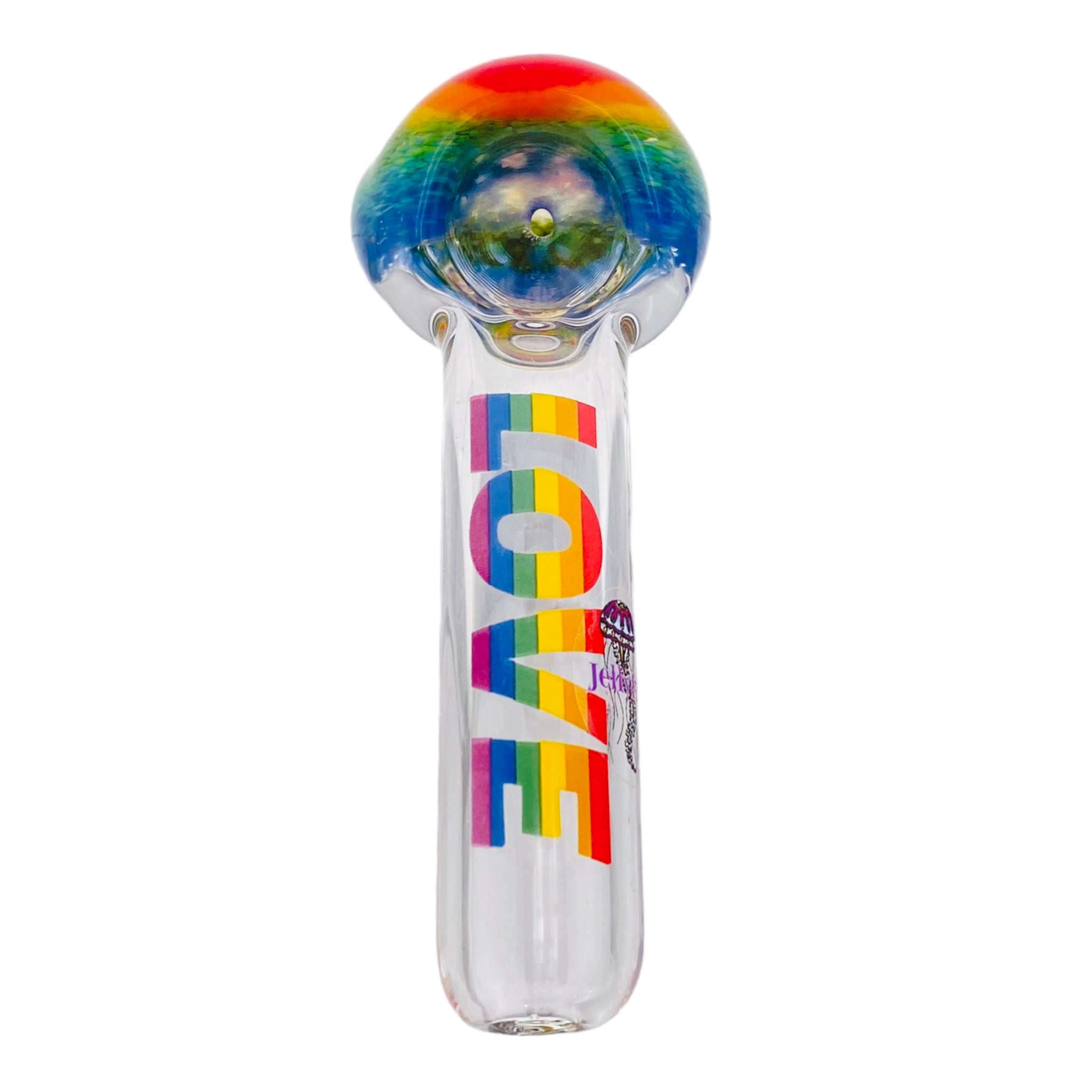 Jellyfish Glass - Clear With Rainbow Frit Bowl And Rainbow Love