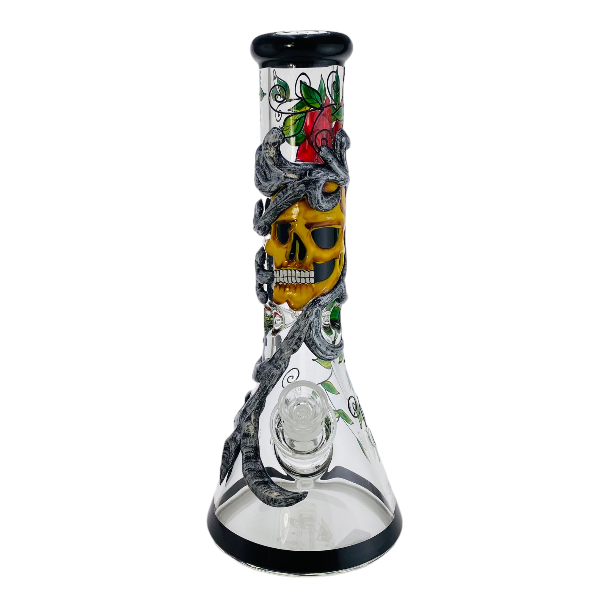 Monster Bongs - Extra Thick Skull And Rose Glass Beaker Bong