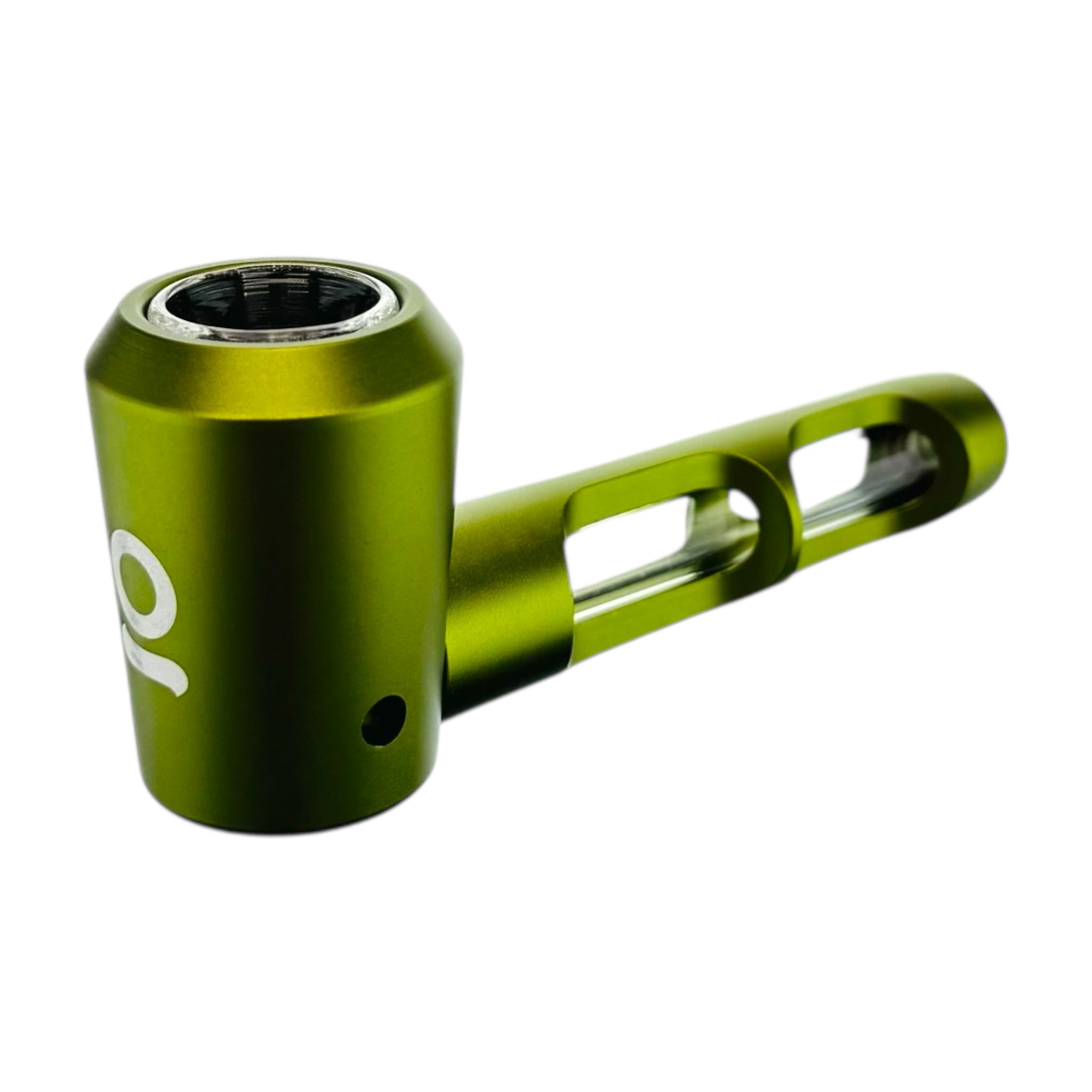 Green Metal Hammer And Glass Hybrid Pipe By Onorok on white back ground