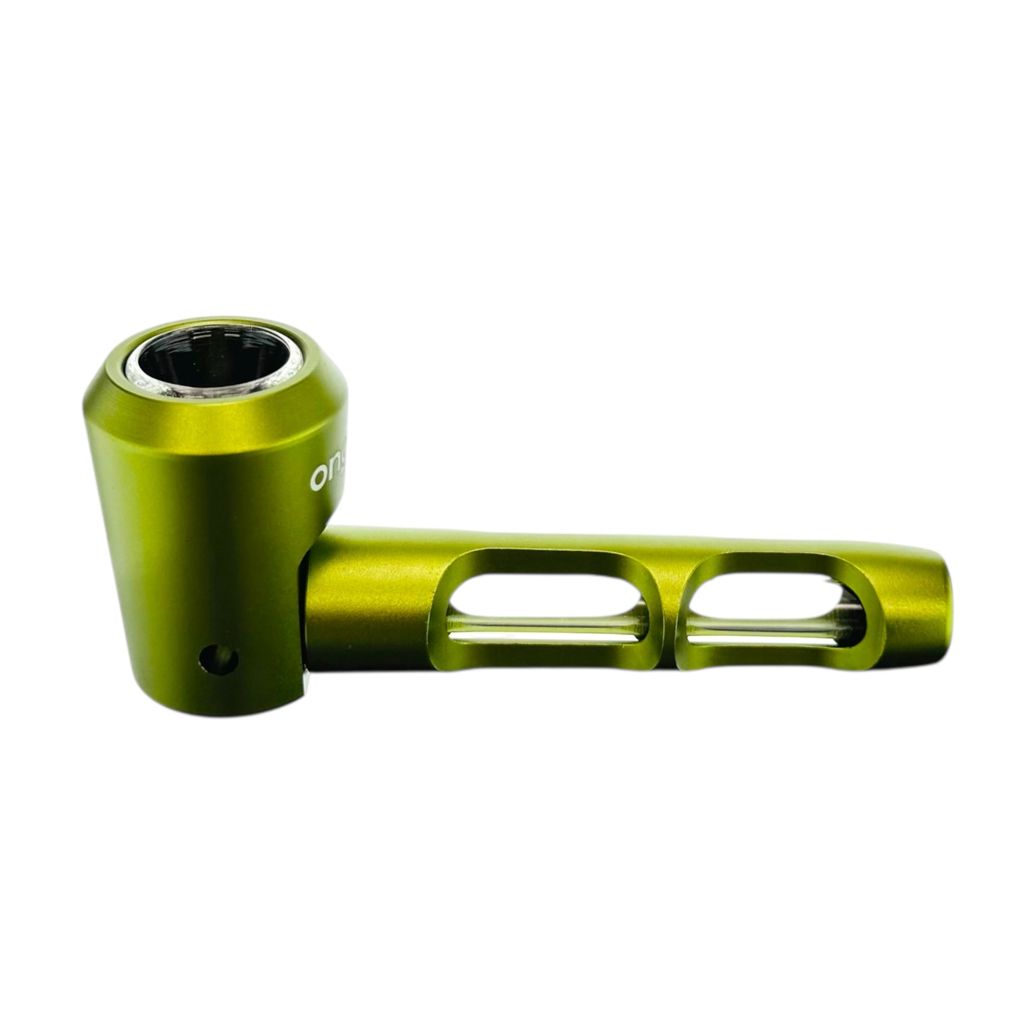 Green Metal Hammer And Glass Hybrid Pipe By Onorok on white back ground